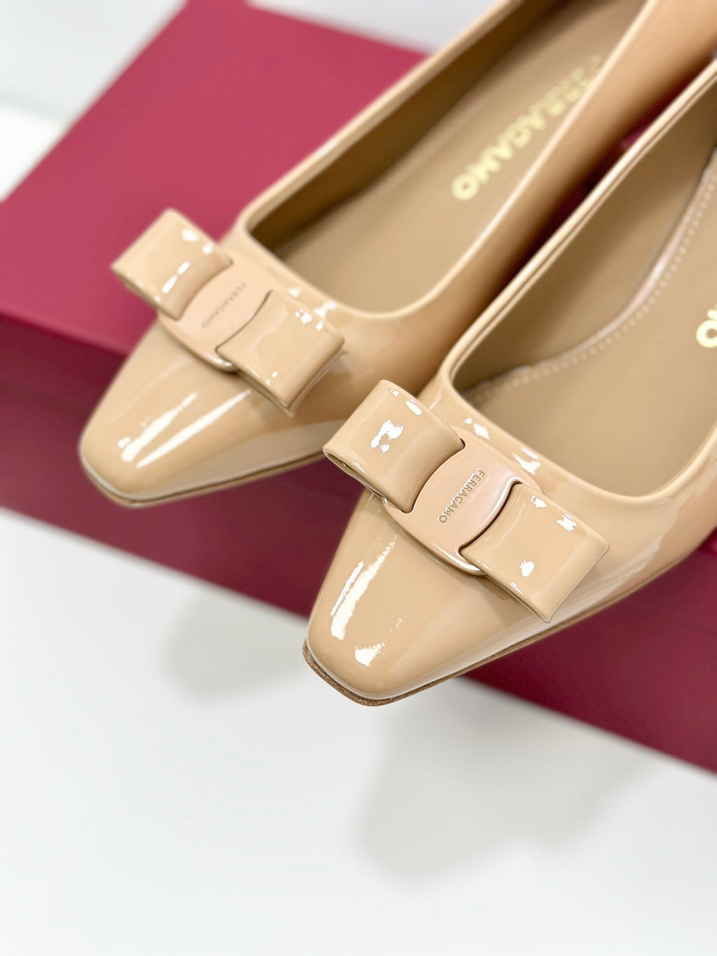 Ferragamo Vara Patent Leather Square Toe Pumps