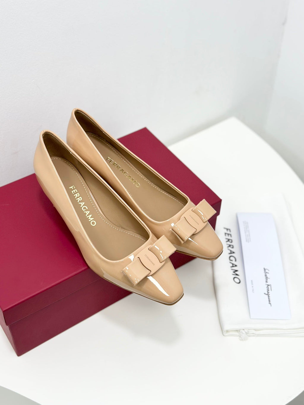 Ferragamo Vara Patent Leather Square Toe Pumps