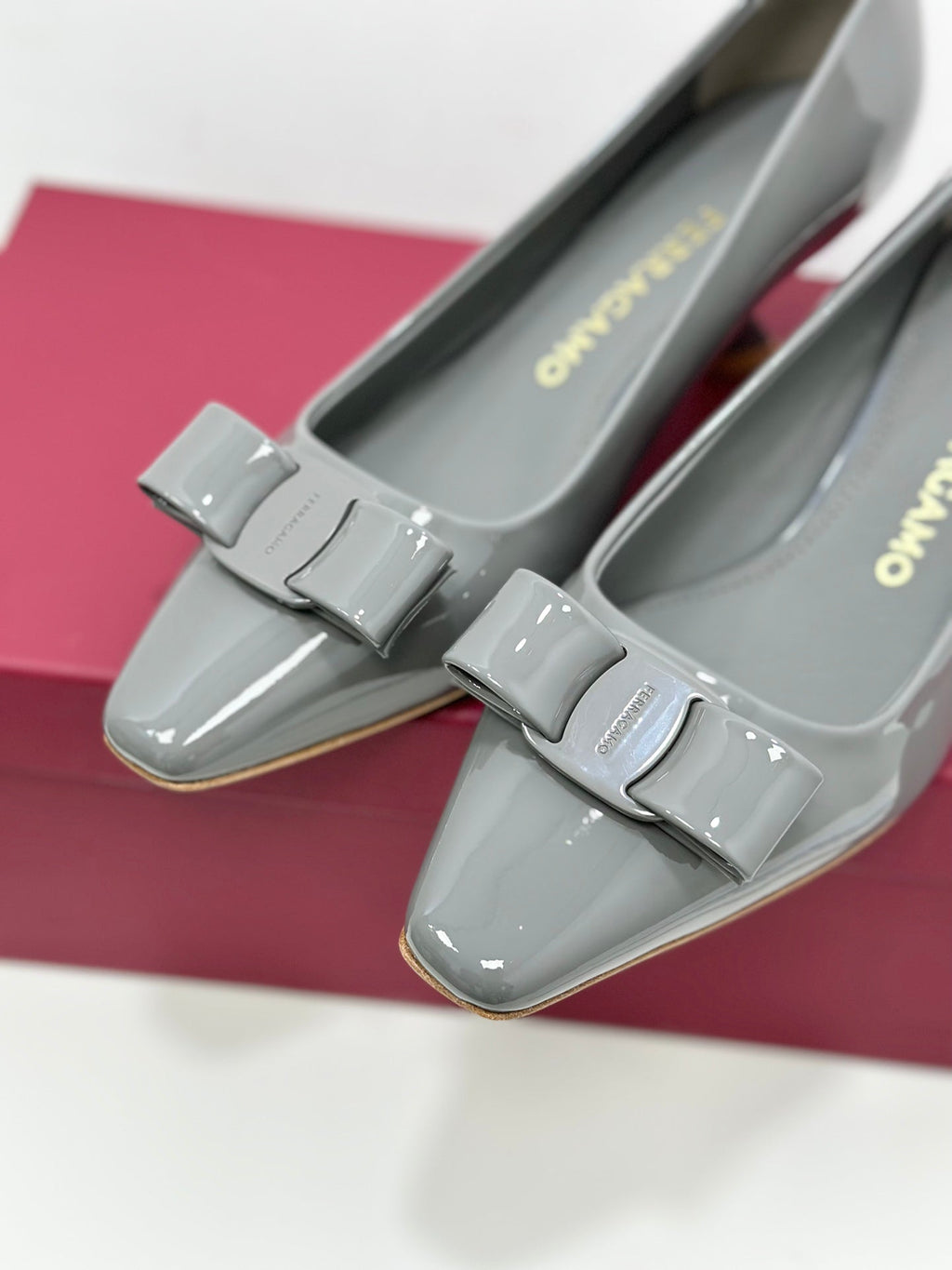 Ferragamo Vara Patent Leather Square Toe Pumps