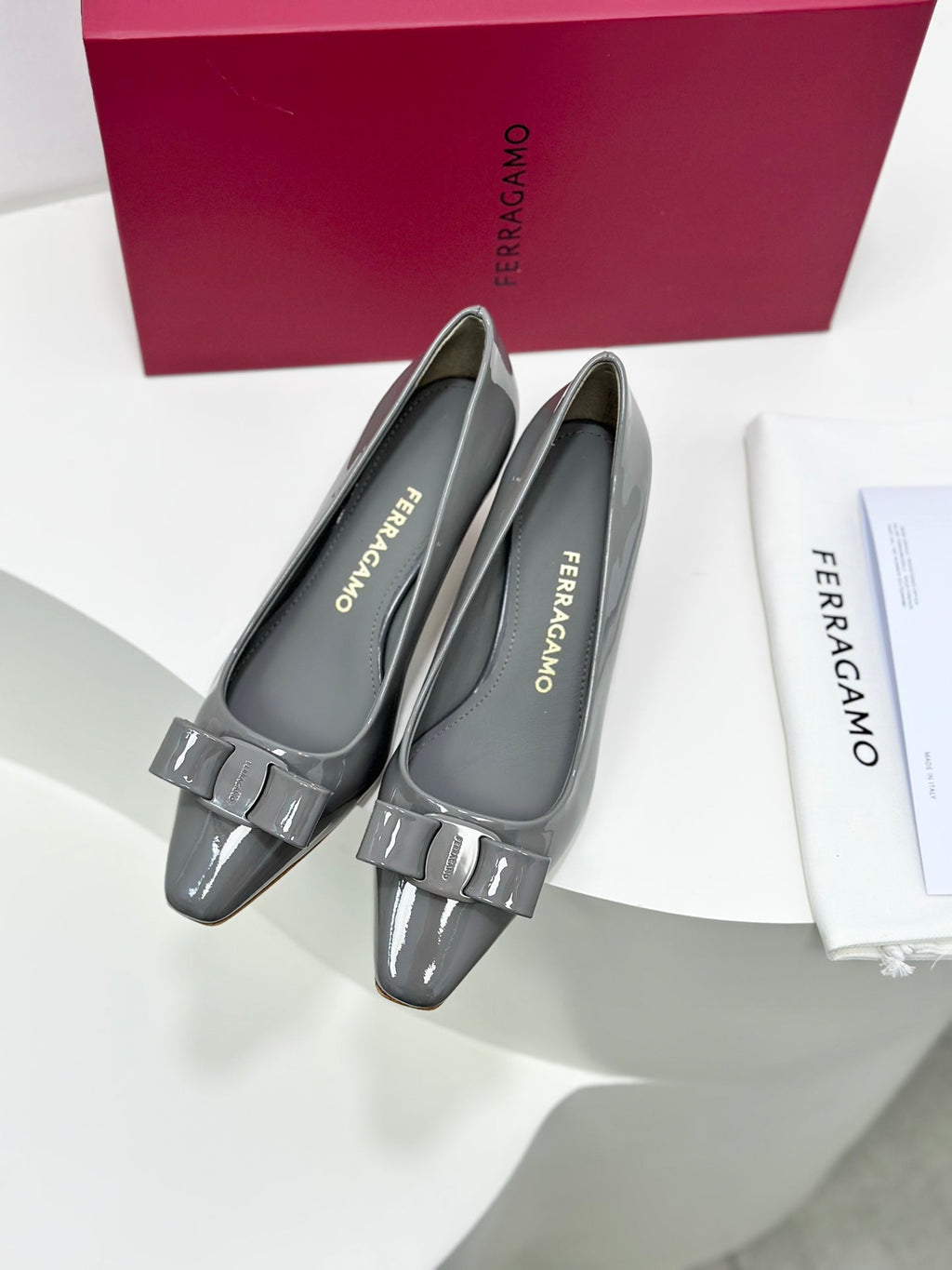 Ferragamo Vara Patent Leather Square Toe Pumps