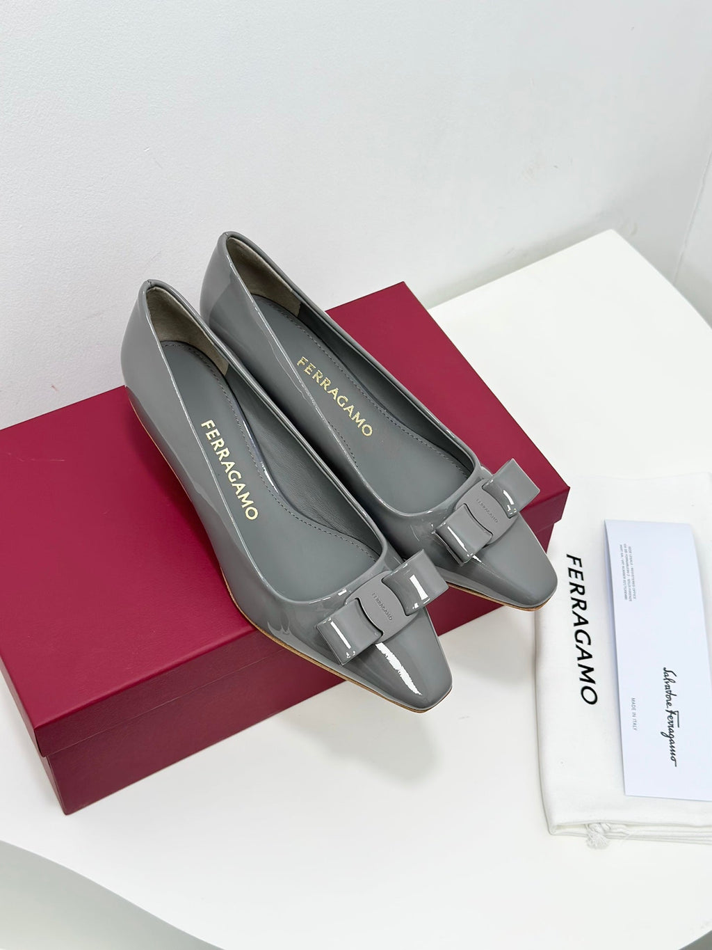 Ferragamo Vara Patent Leather Square Toe Pumps