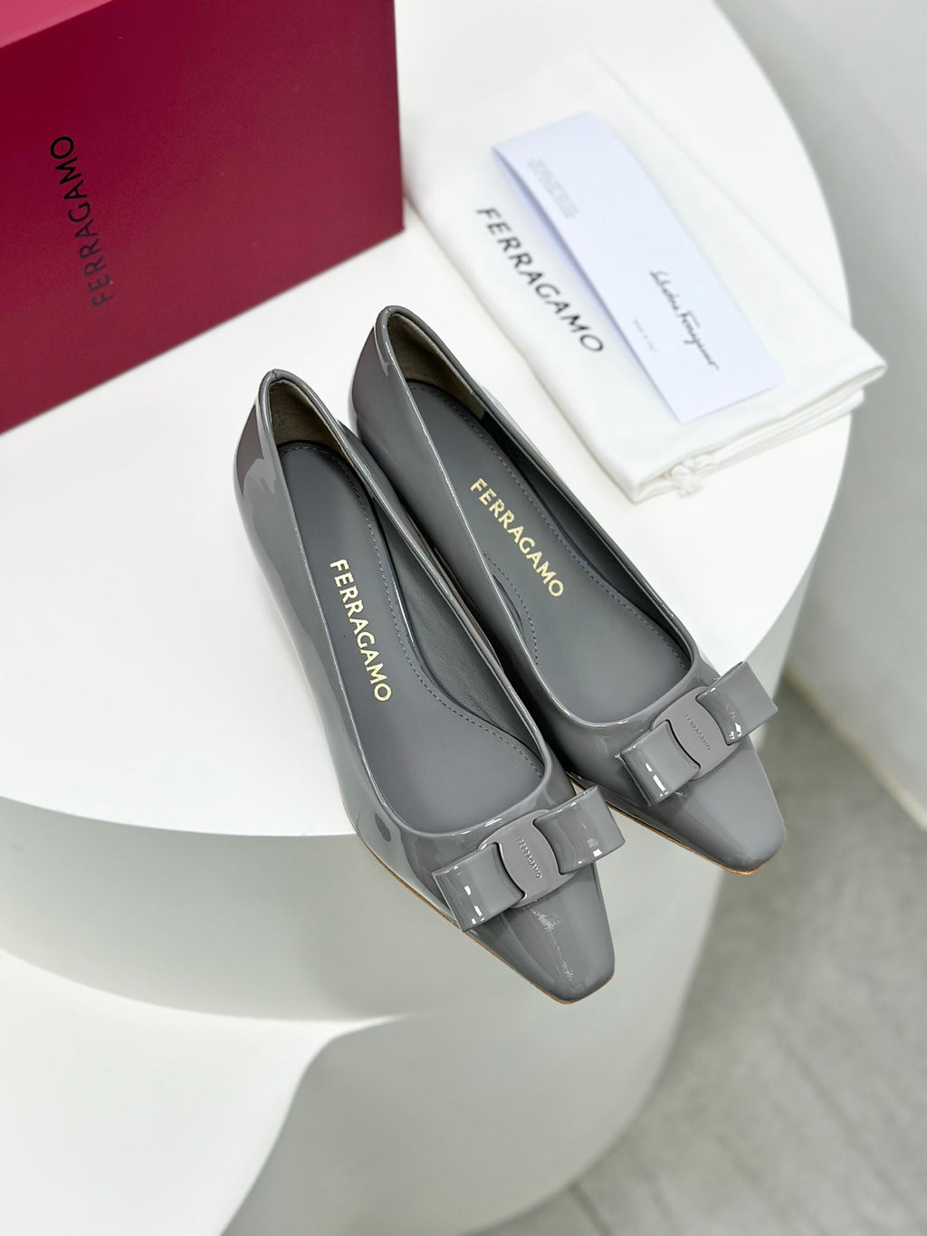 Ferragamo Vara Patent Leather Square Toe Pumps