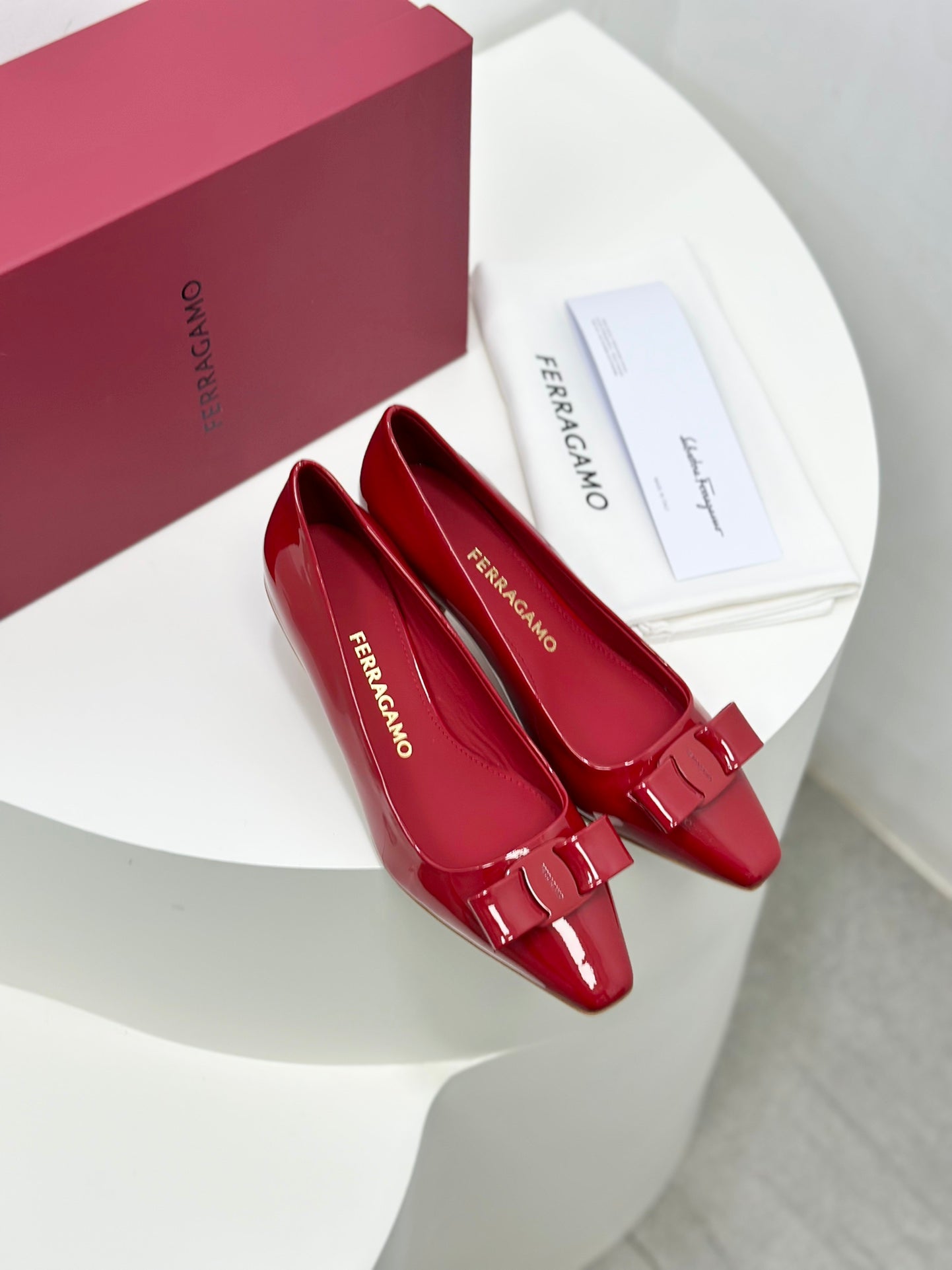 Ferragamo Vara Patent Leather Square Toe Pumps