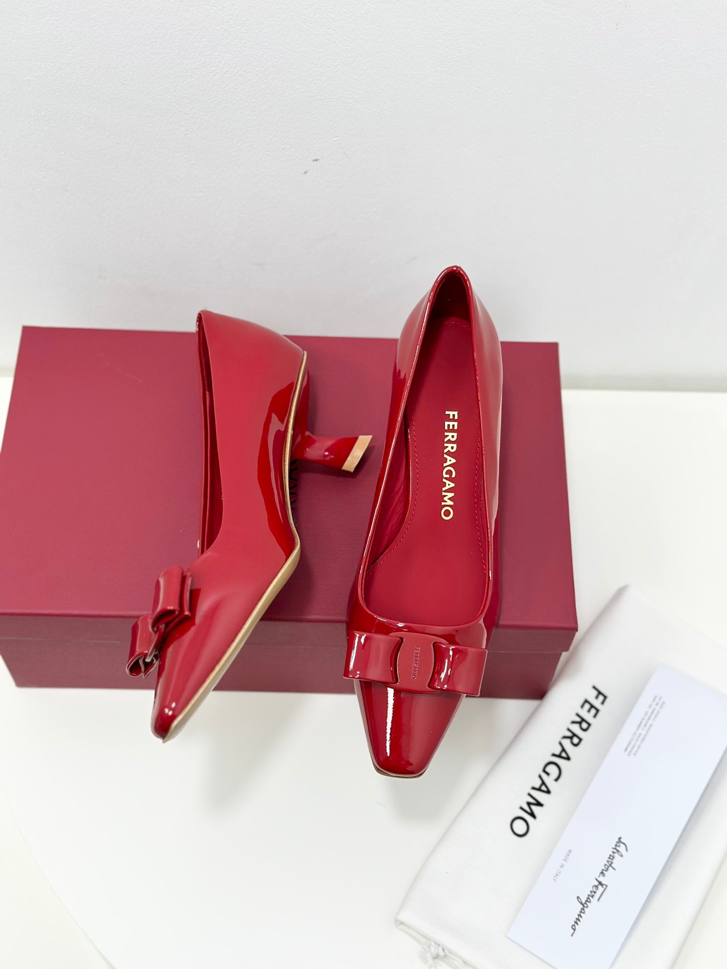 Ferragamo Vara Patent Leather Square Toe Pumps