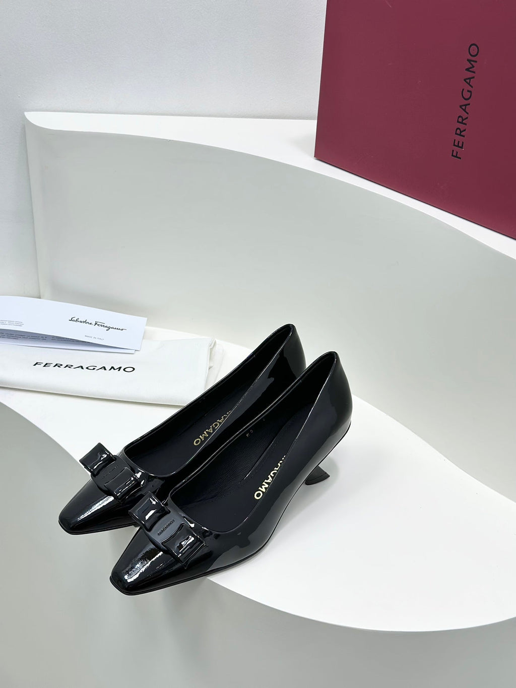 Ferragamo Vara Patent Leather Square Toe Pumps