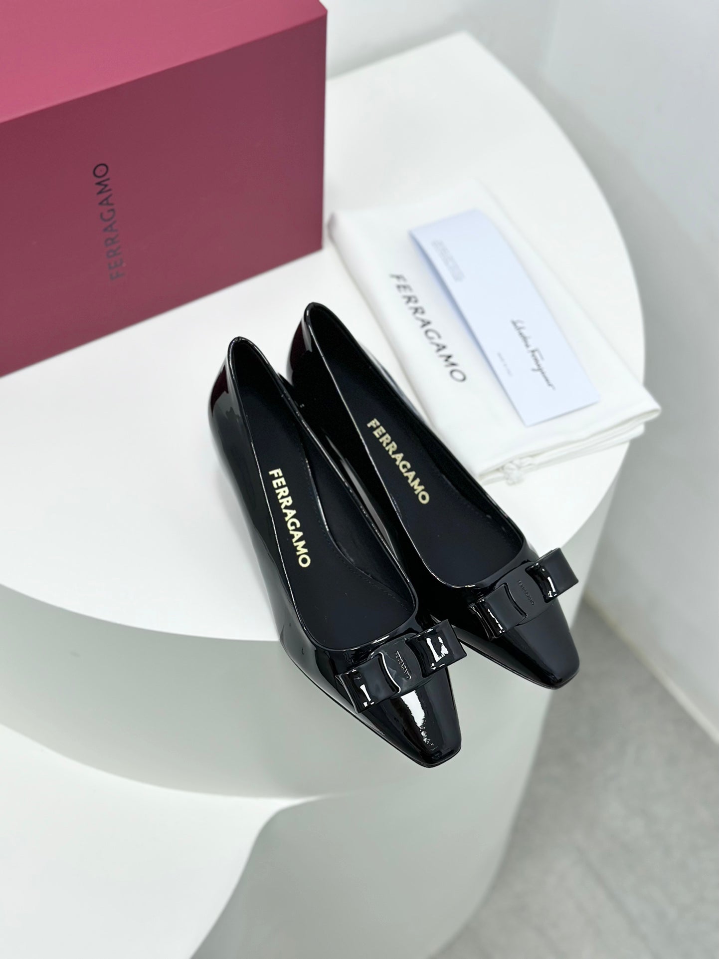 Ferragamo Vara Patent Leather Square Toe Pumps