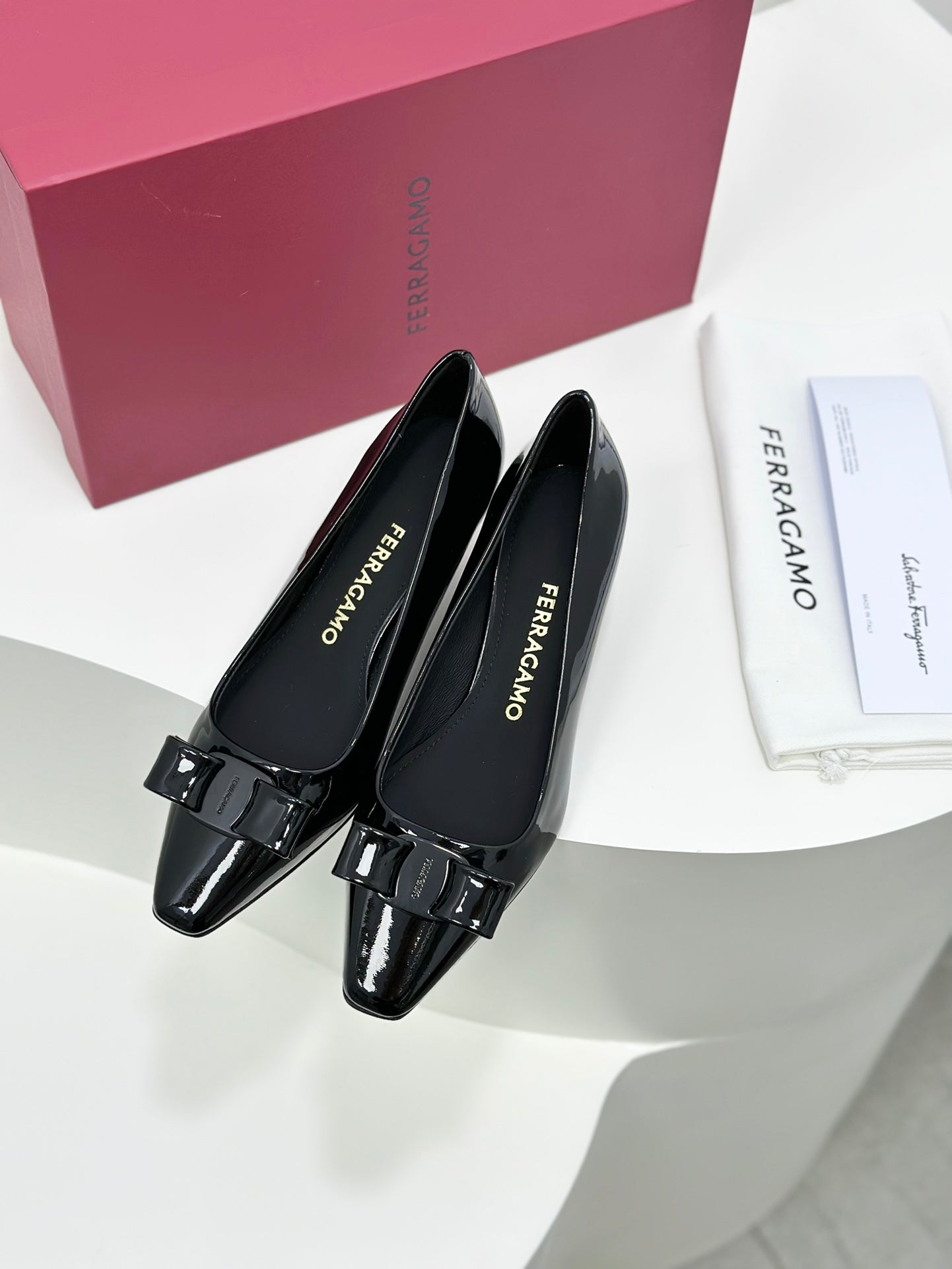 Ferragamo Vara Patent Leather Square Toe Pumps