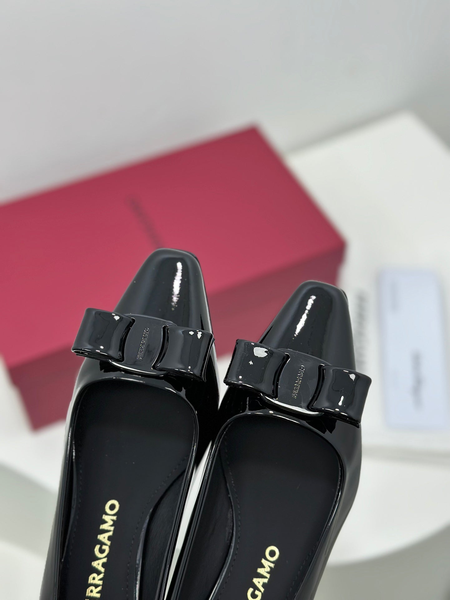 Ferragamo Vara Patent Leather Square Toe Pumps