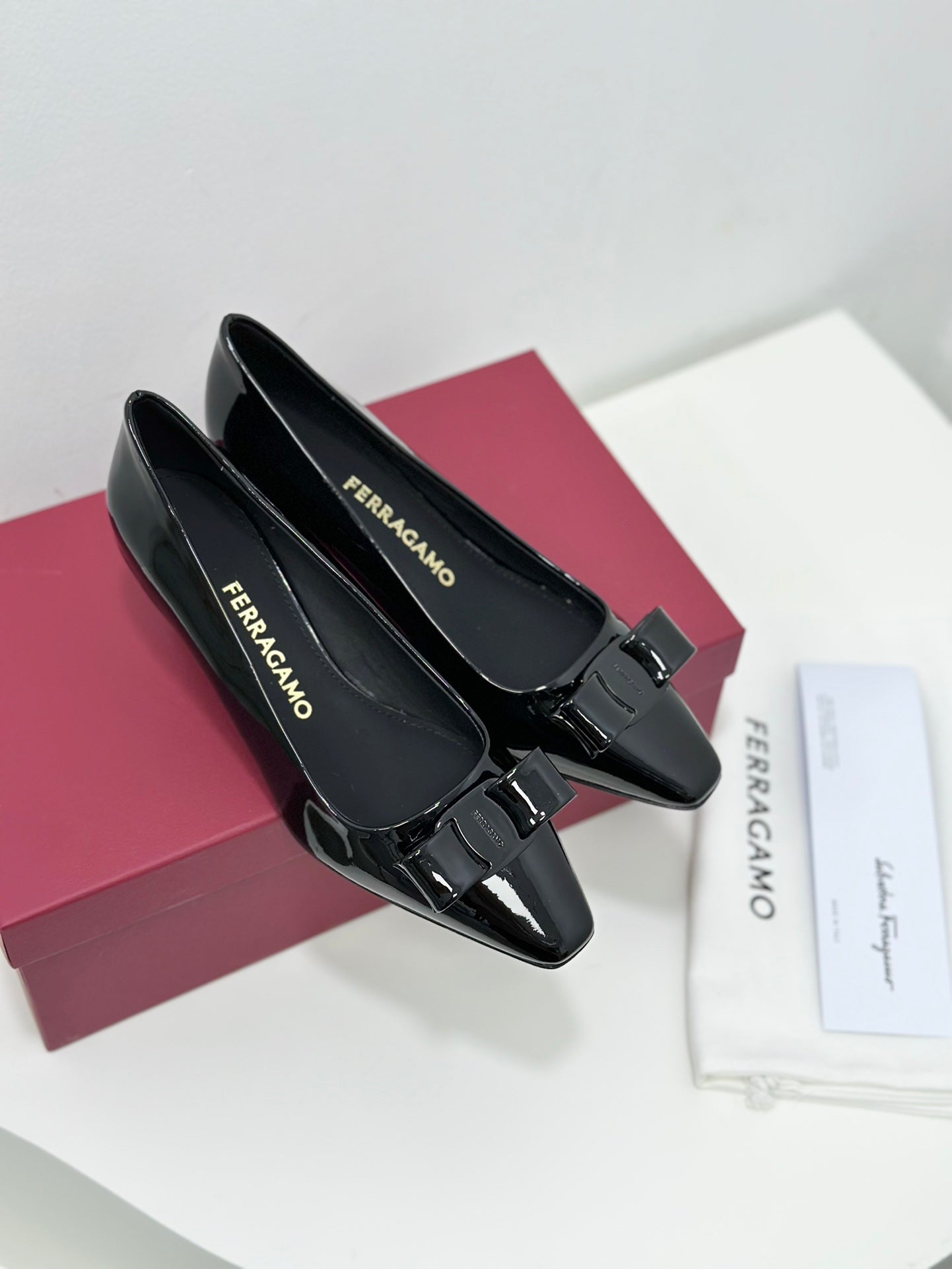Ferragamo Vara Patent Leather Square Toe Pumps