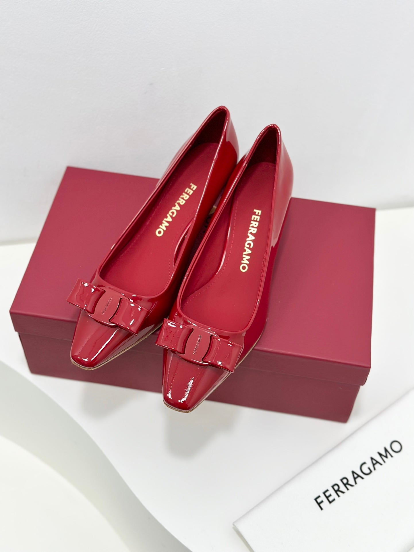 Ferragamo Vara Patent Leather Square Toe Pumps