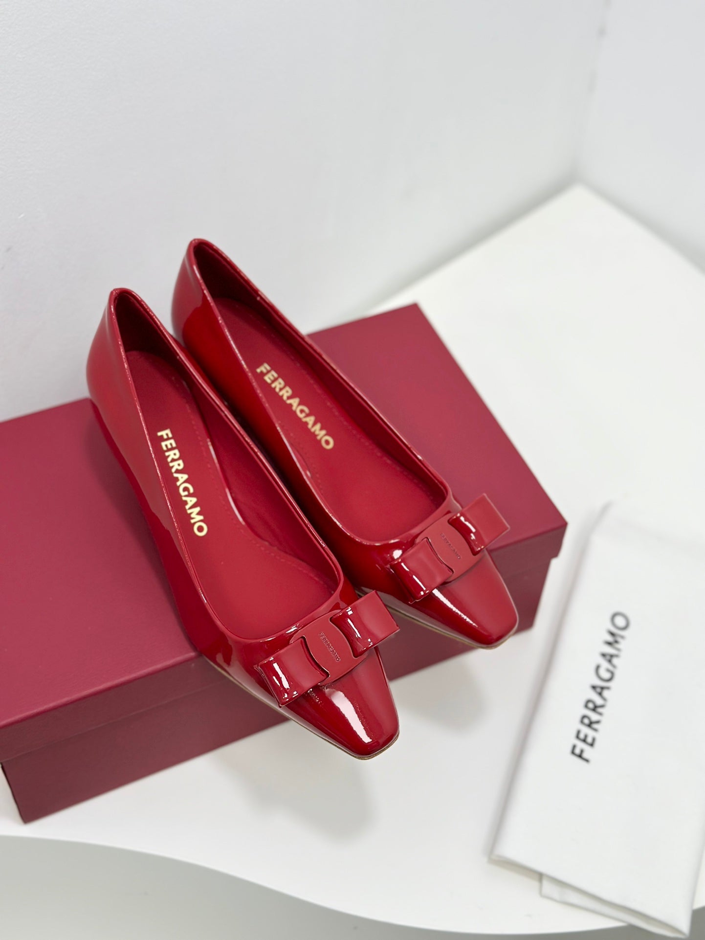 Ferragamo Vara Patent Leather Square Toe Pumps