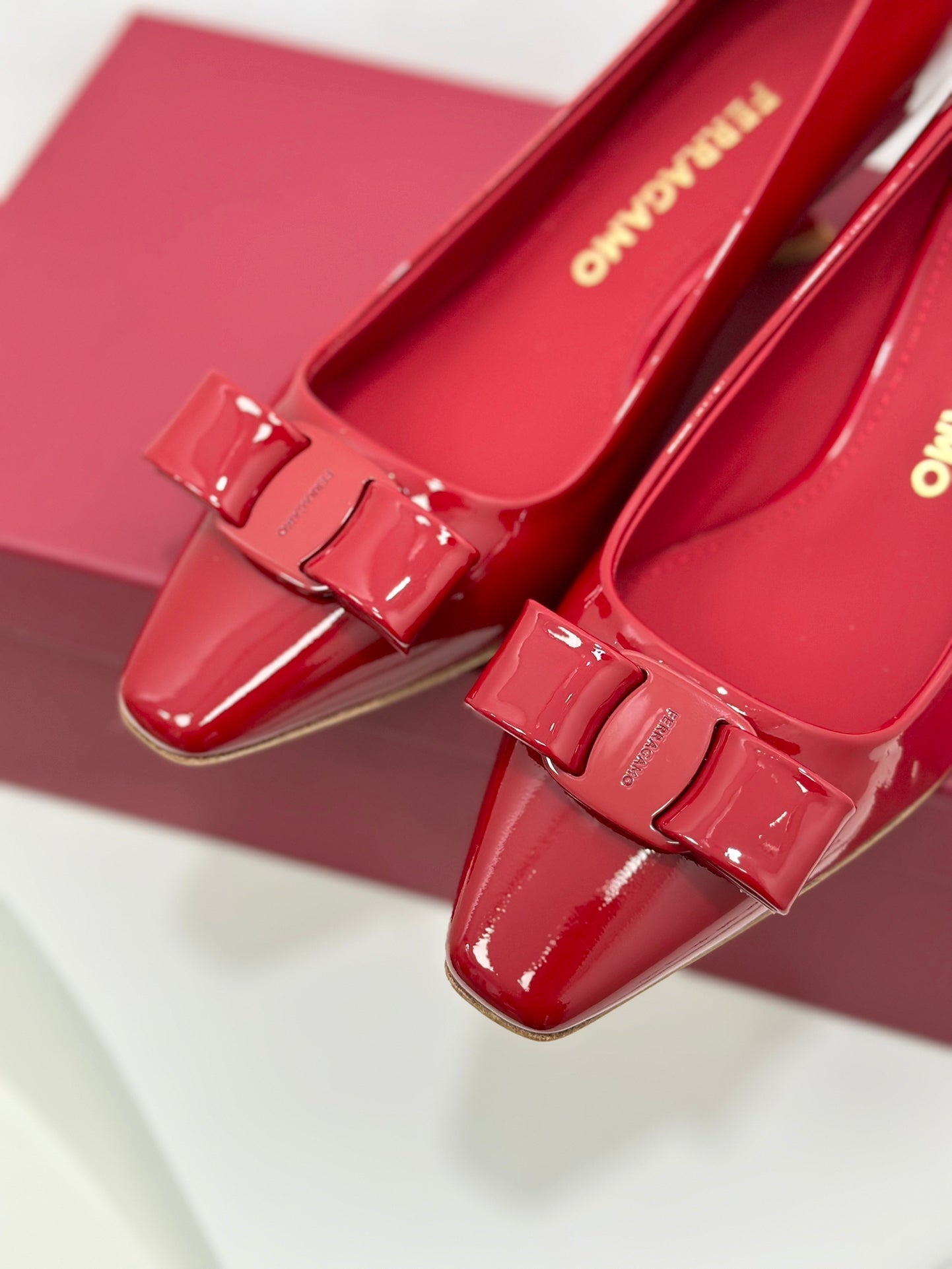 Ferragamo Vara Patent Leather Square Toe Pumps
