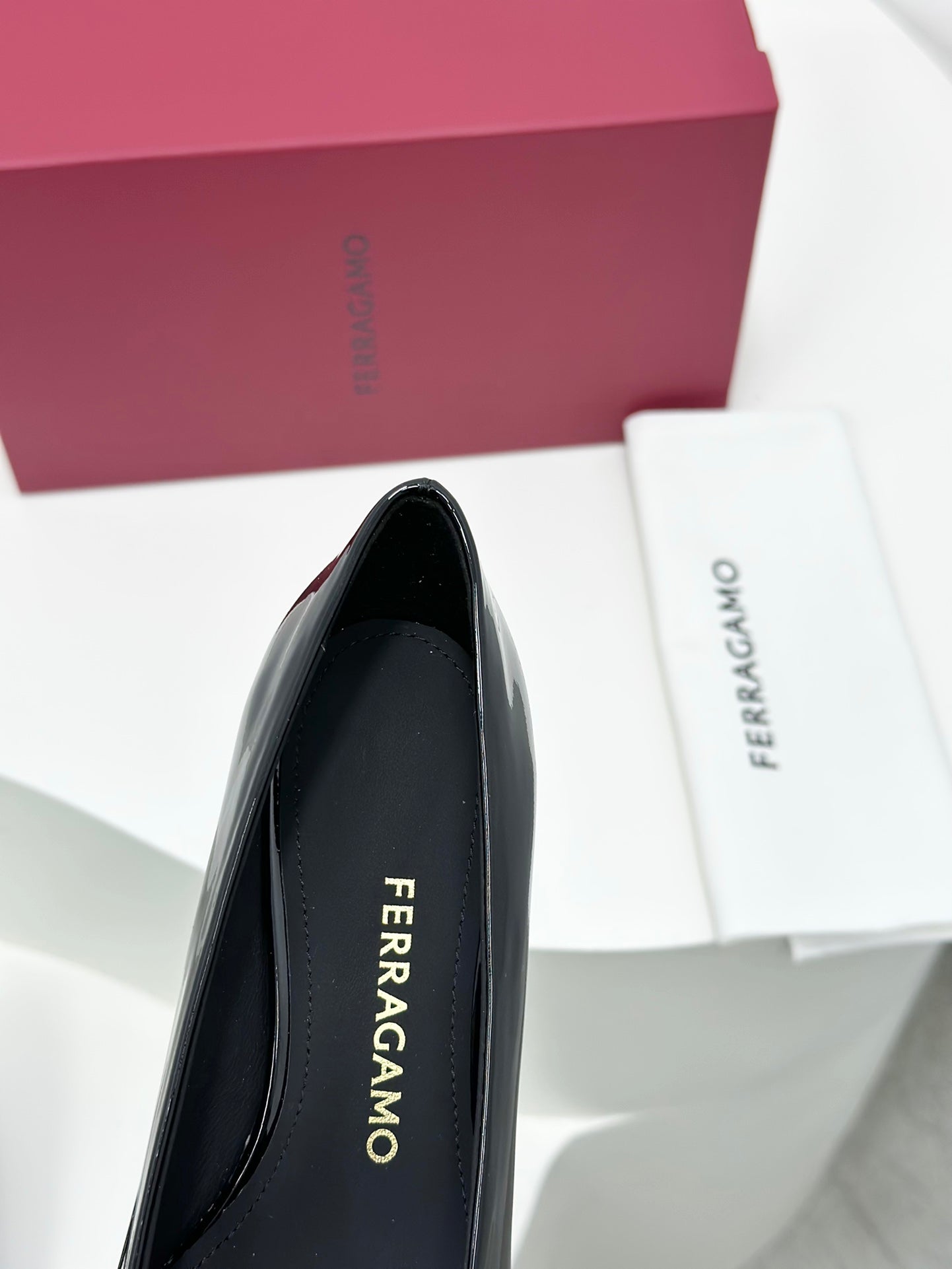 Ferragamo Vara Patent Leather Square Toe Pumps