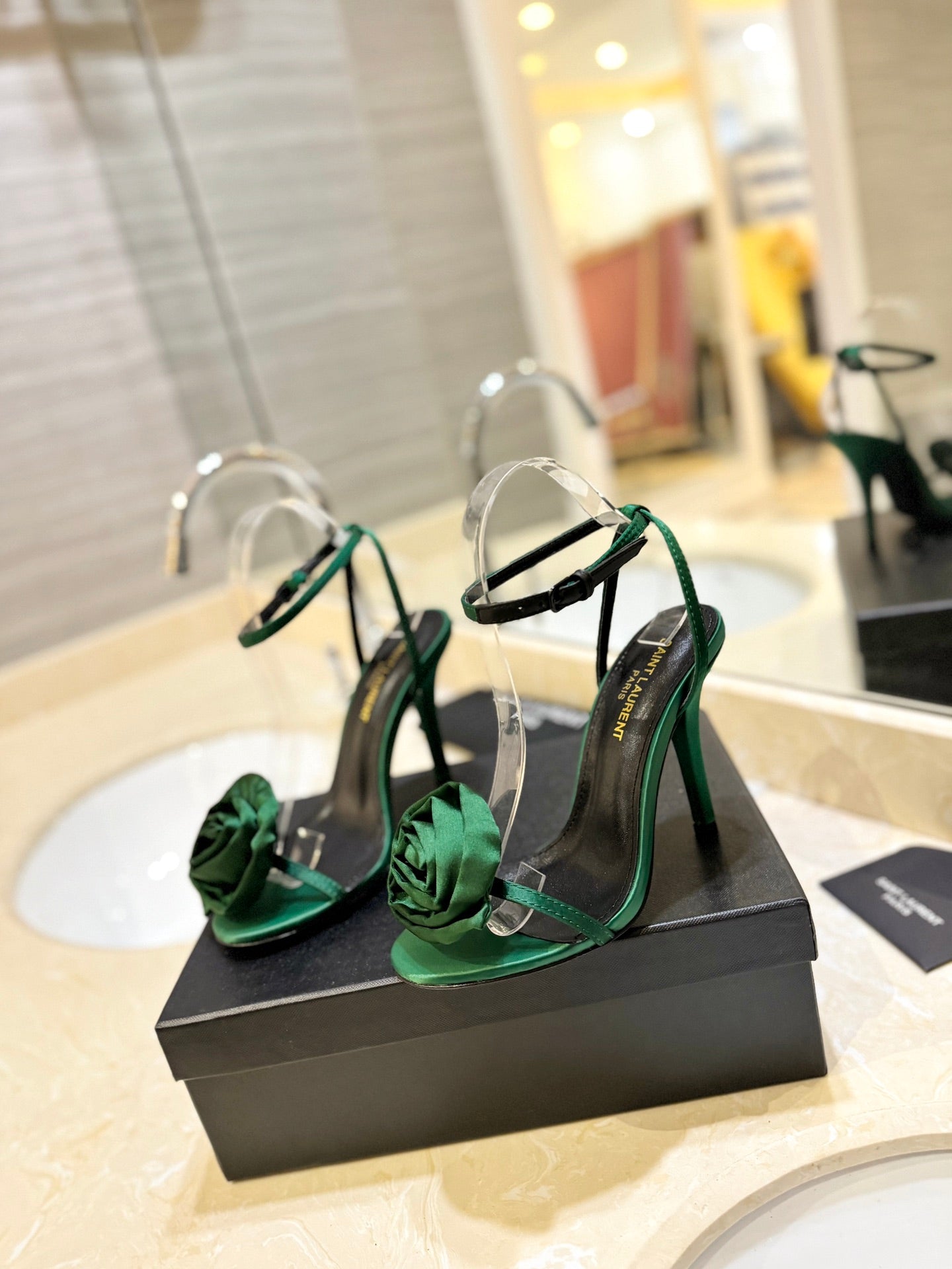 Saint Laurent YSL Flower Buckle Heeled Sandals