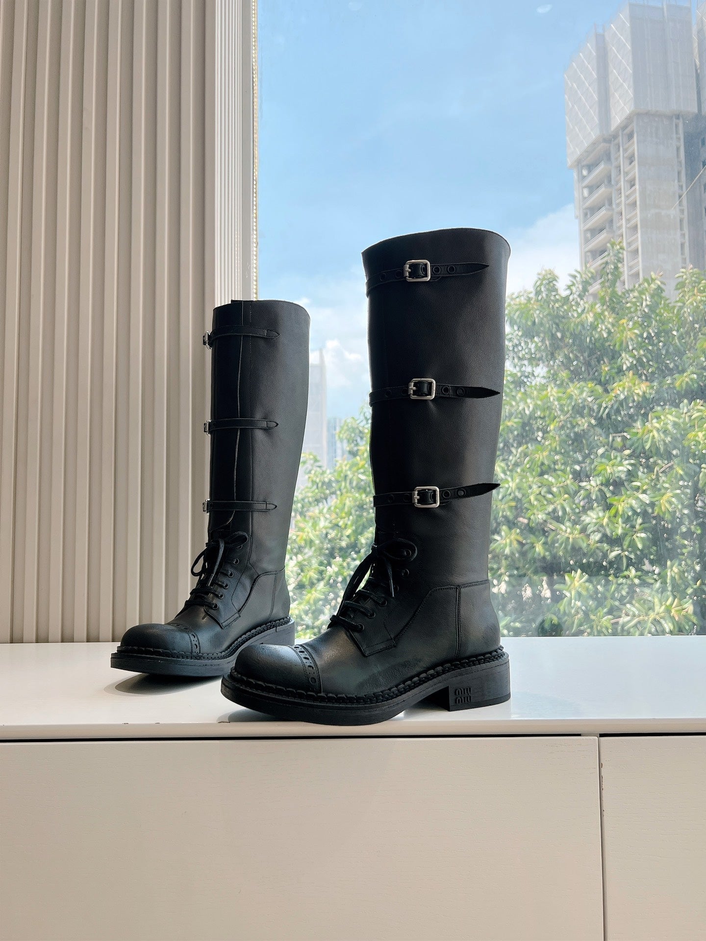 Miu Miu Distressed Biker Knee-High Boots – Autumn/Winter Runway Edition