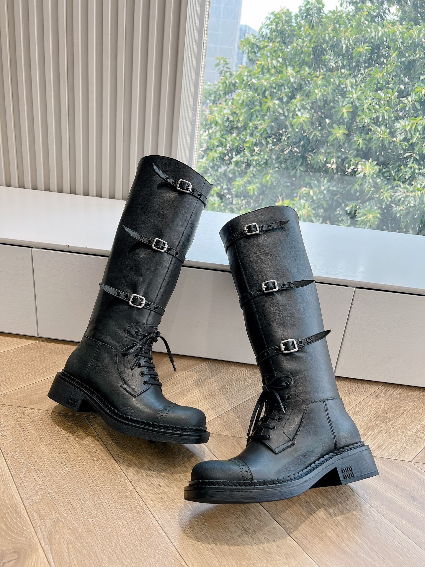 Miu Miu Distressed Biker Knee-High Boots – Autumn/Winter Runway Edition