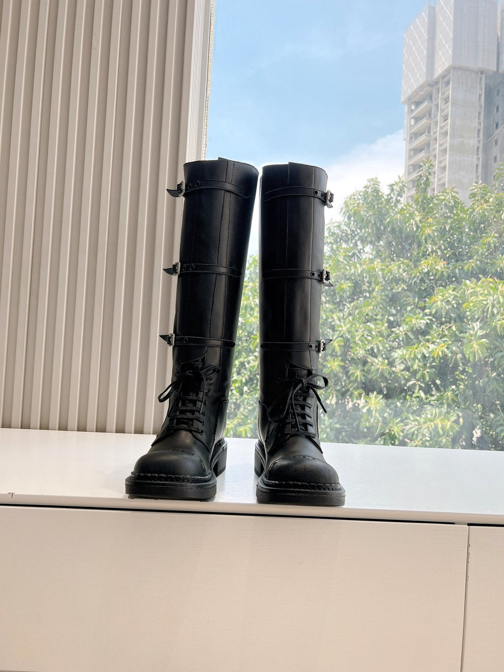 Miu Miu Distressed Biker Knee-High Boots – Autumn/Winter Runway Edition