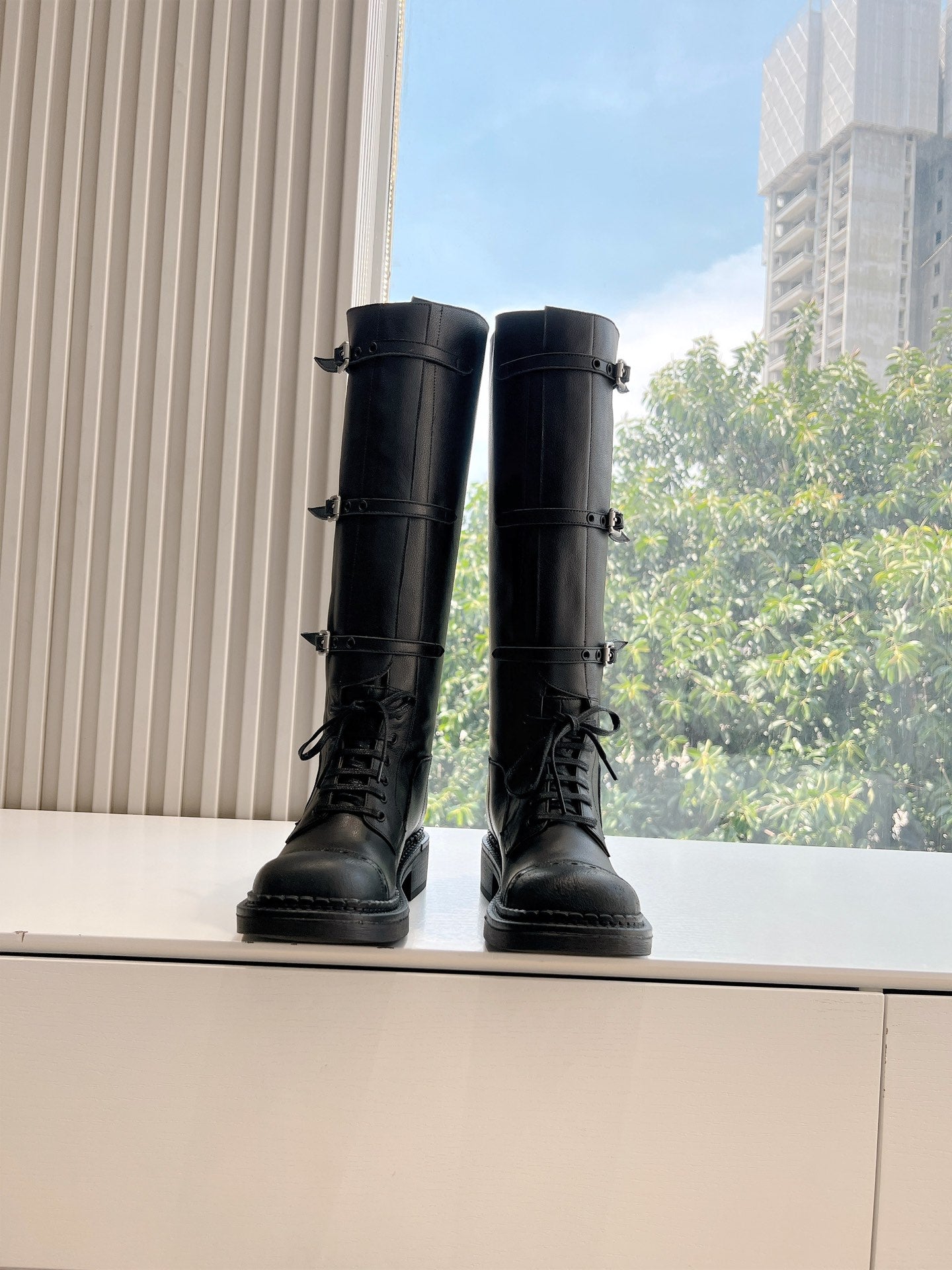 Miu Miu Distressed Biker Knee-High Boots – Autumn/Winter Runway Edition