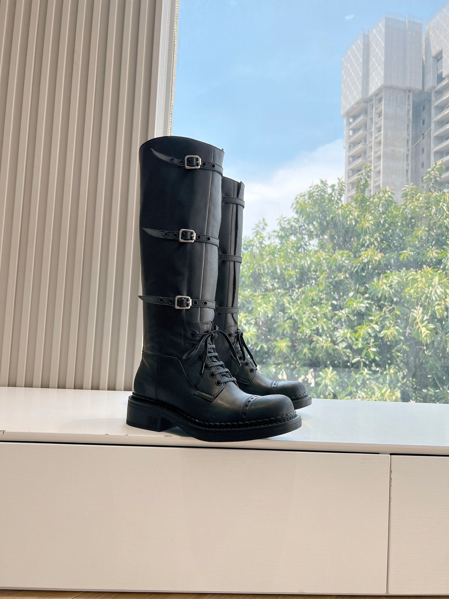 Miu Miu Distressed Biker Knee-High Boots – Autumn/Winter Runway Edition
