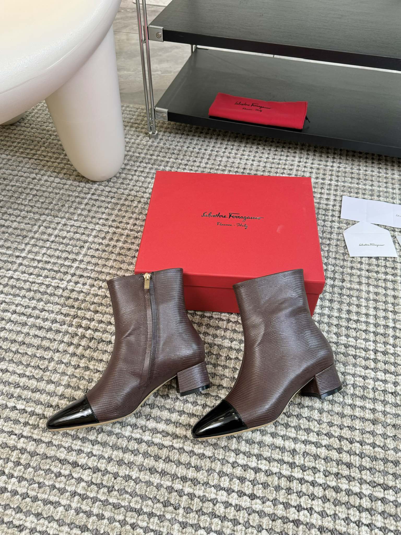 Ferragamo Pointed Toe Chunky Heel Ankle Boots – Autumn/Winter Collection