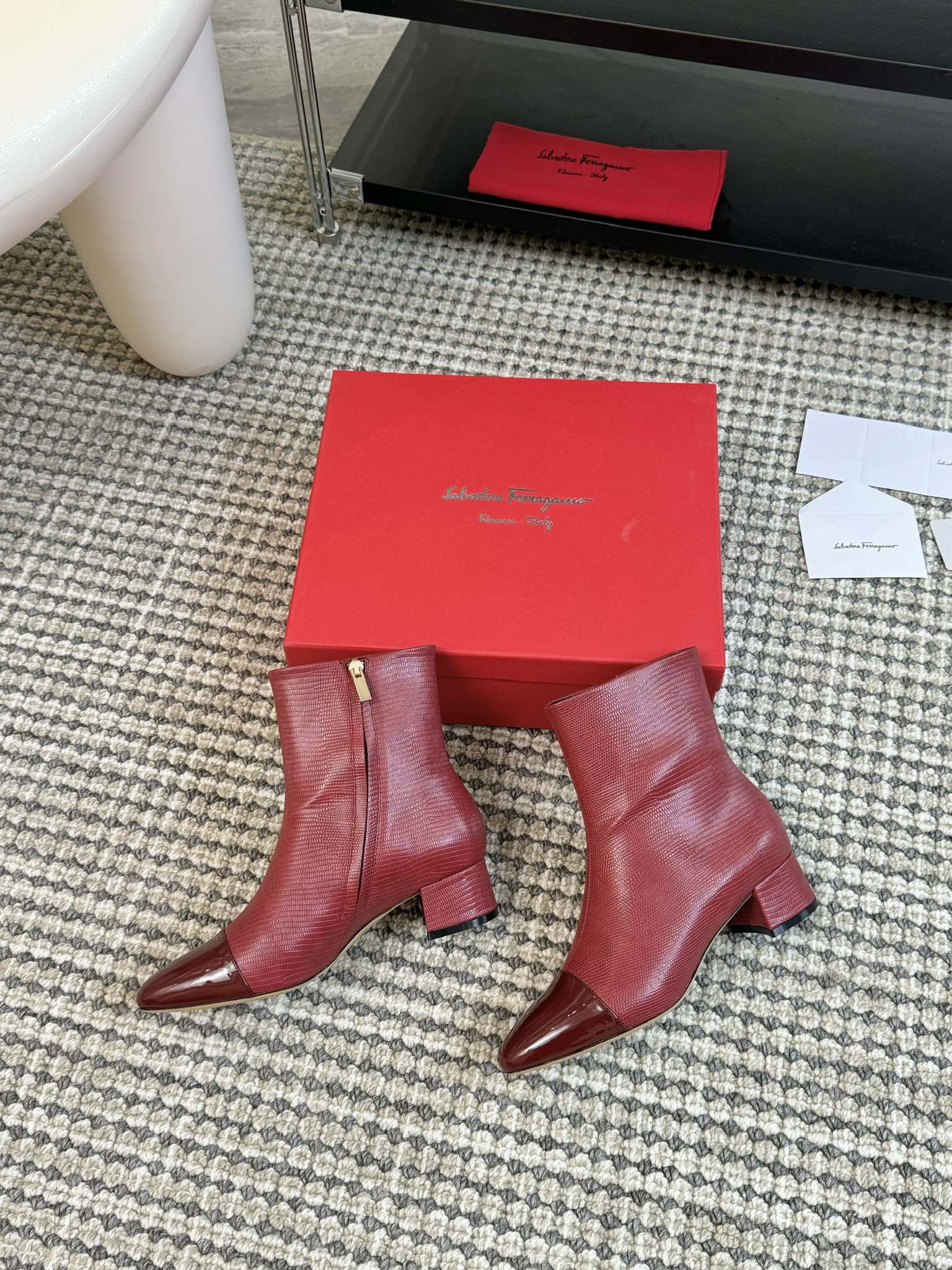 Ferragamo Pointed Toe Chunky Heel Ankle Boots – Autumn/Winter Collection