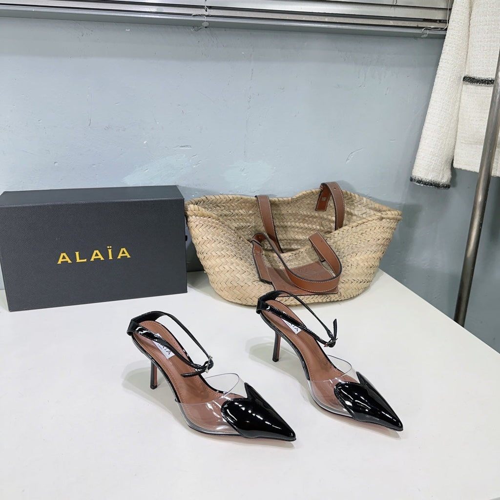 Alaïa Heart PVC Pointed Toe Slingback Mules – Spring/Summer Collection – 25SS