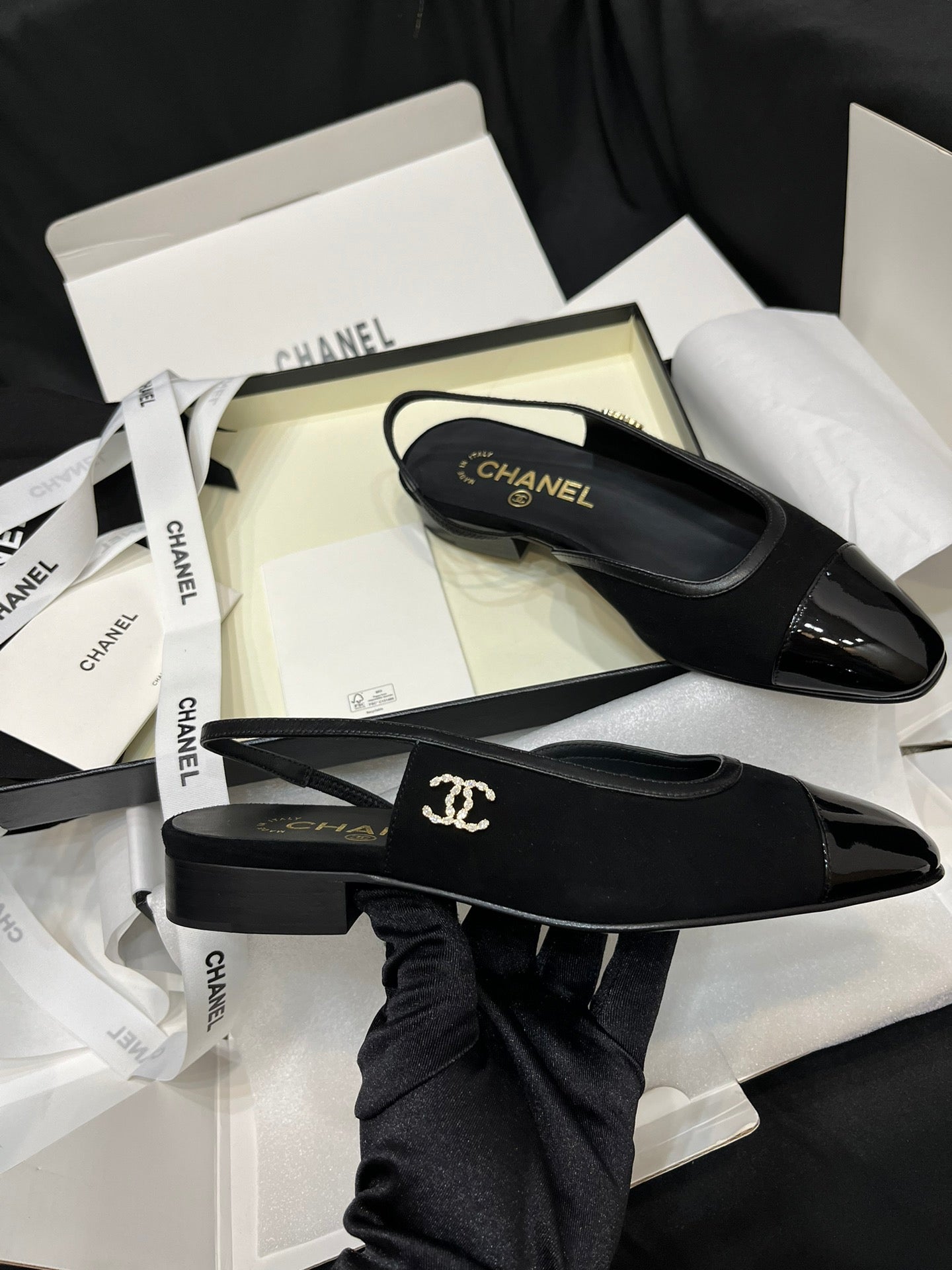Chanel Suede Slingback Flat Sandals