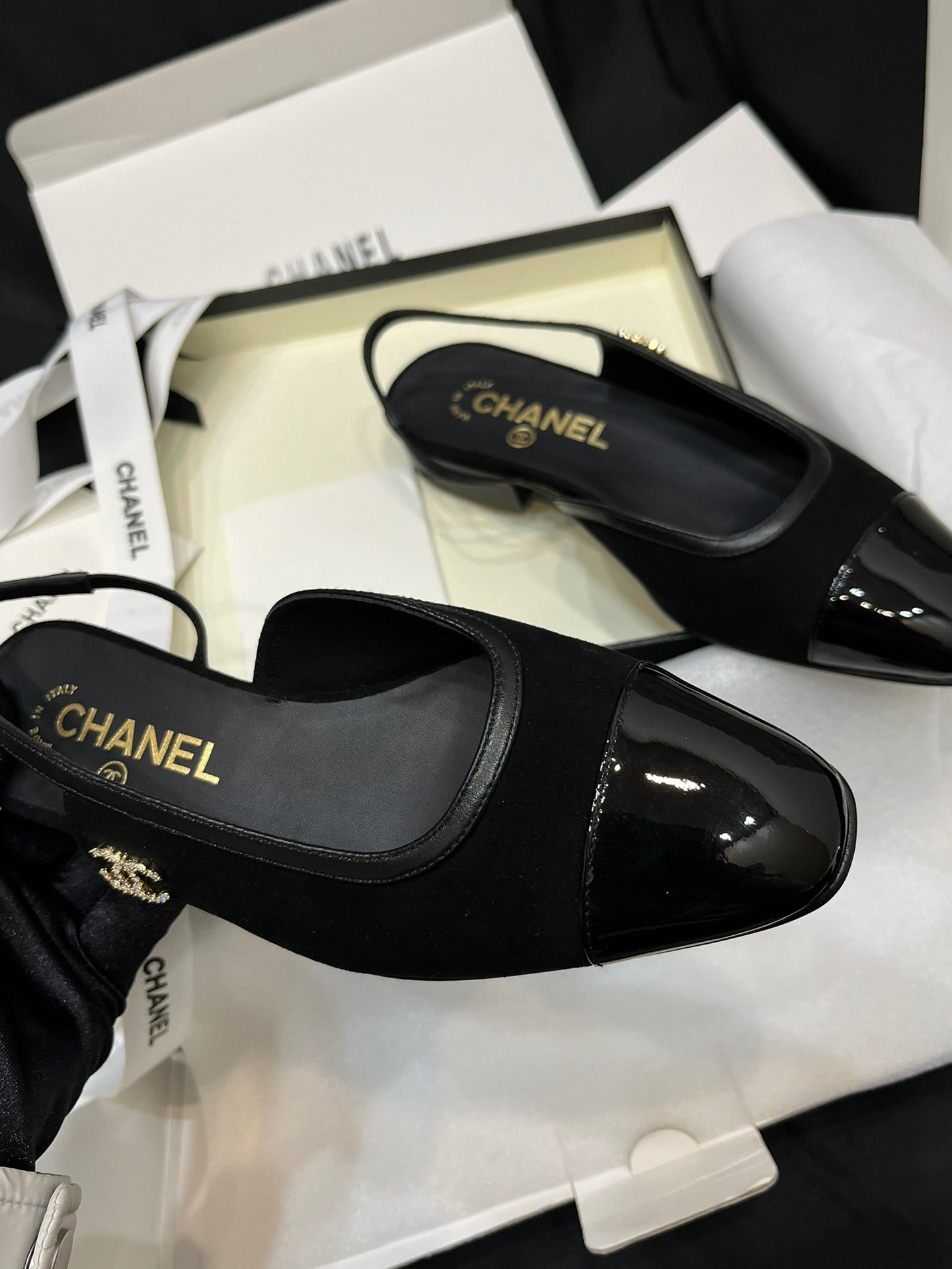 Chanel Suede Slingback Flat Sandals
