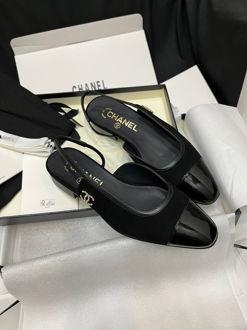Chanel Suede Slingback Flat Sandals