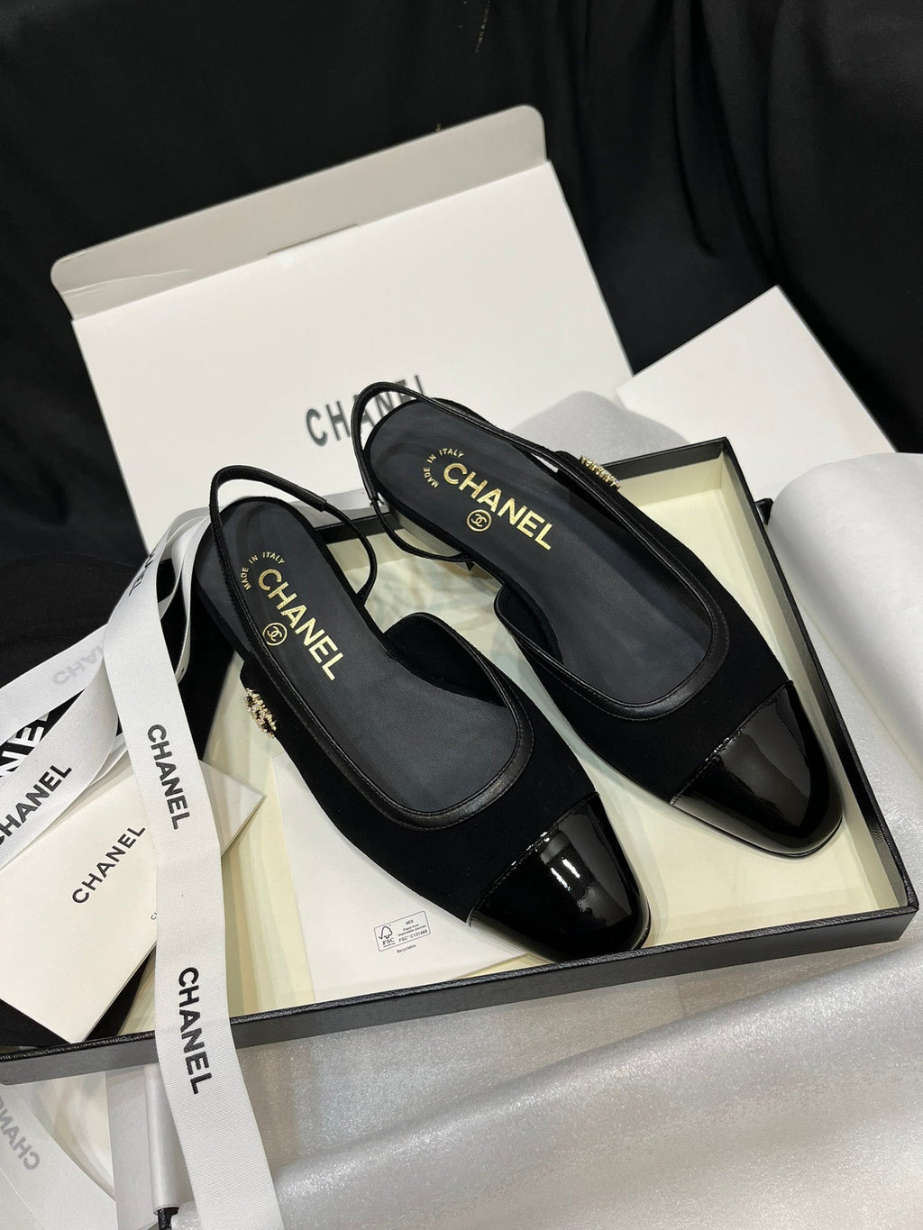 Chanel Suede Slingback Flat Sandals