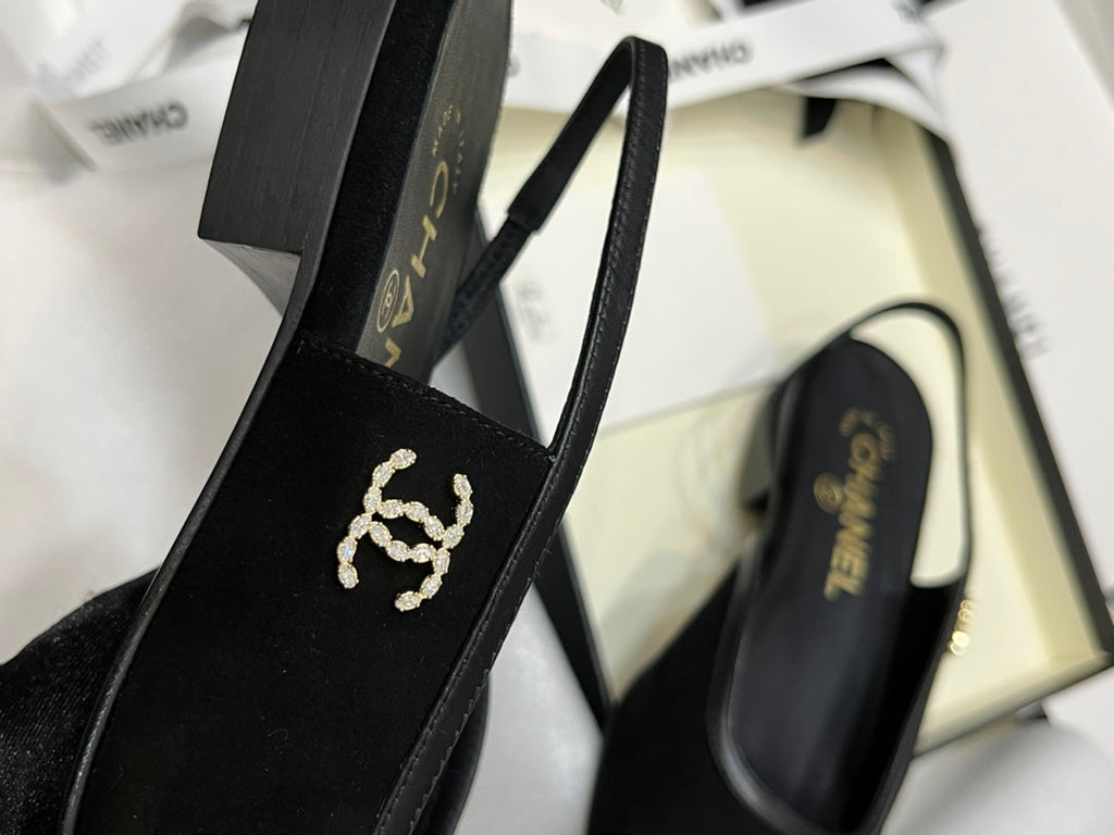 Chanel Suede Slingback Flat Sandals