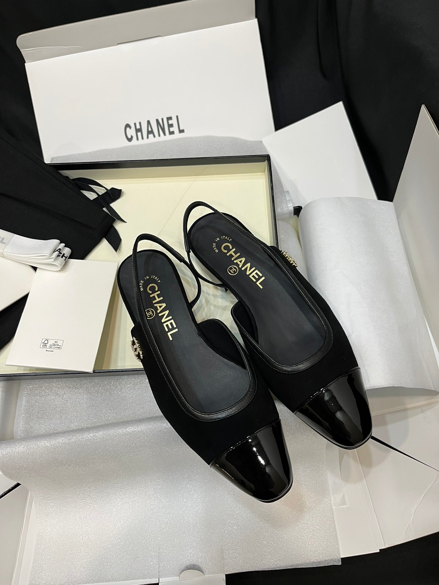 Chanel Suede Slingback Flat Sandals