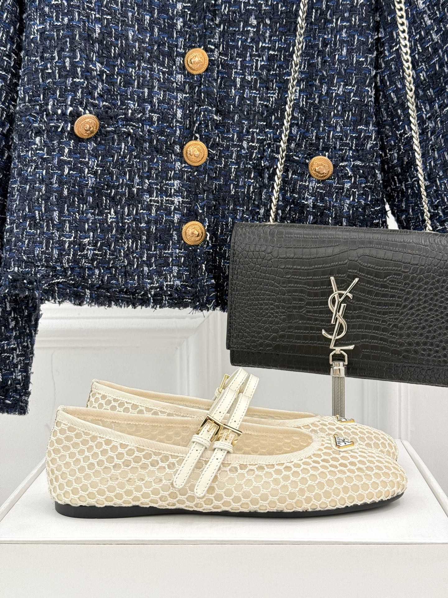 Prada Classic Mesh Mary Jane Flats