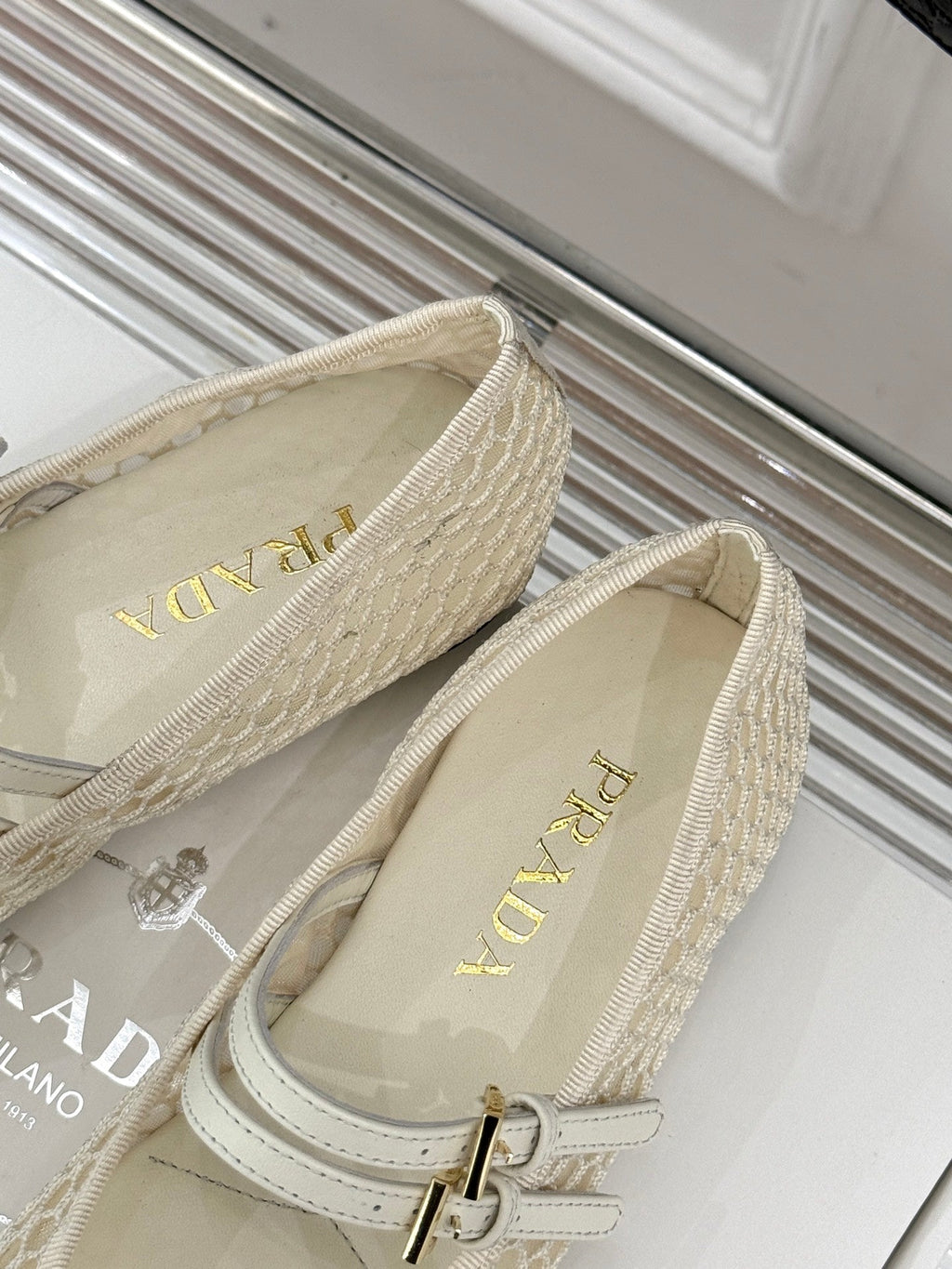 Prada Classic Mesh Mary Jane Flats