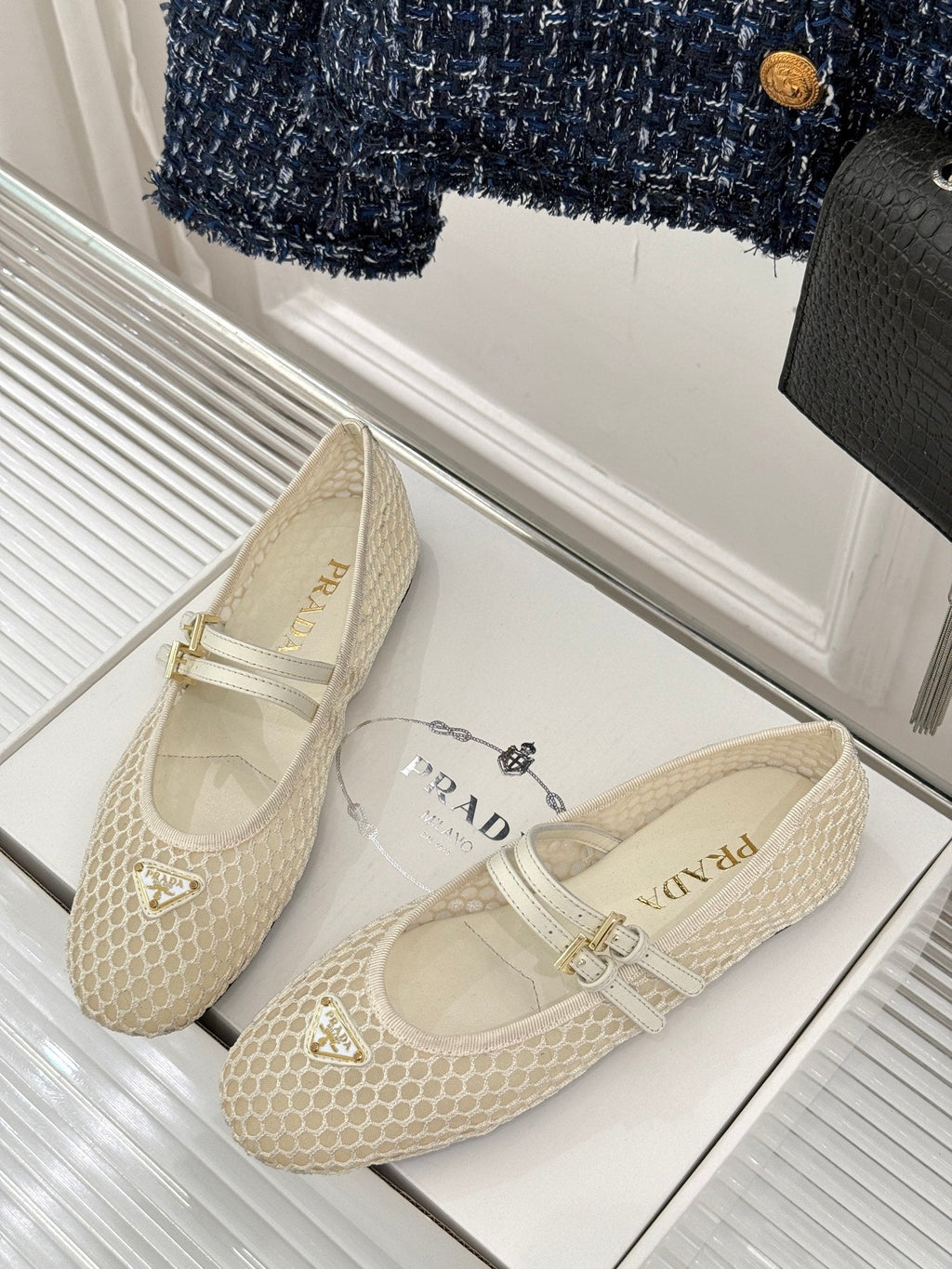 Prada Classic Mesh Mary Jane Flats