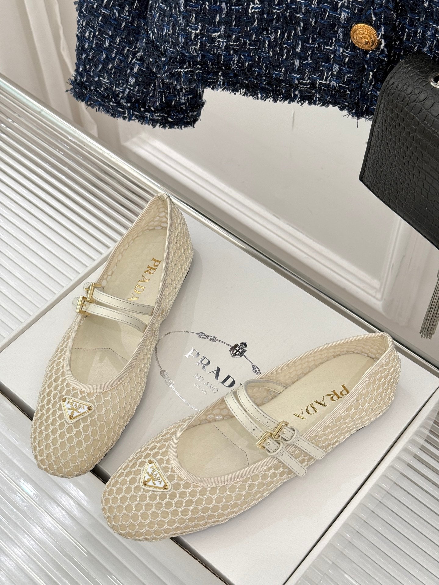 Prada Classic Mesh Mary Jane Flats