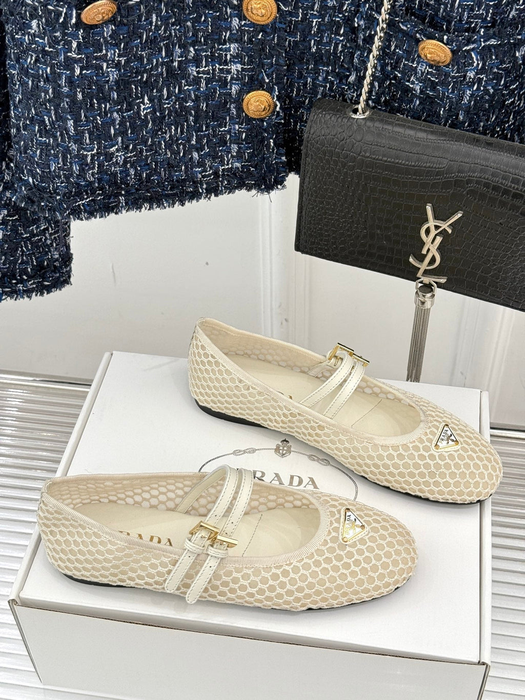 Prada Classic Mesh Mary Jane Flats