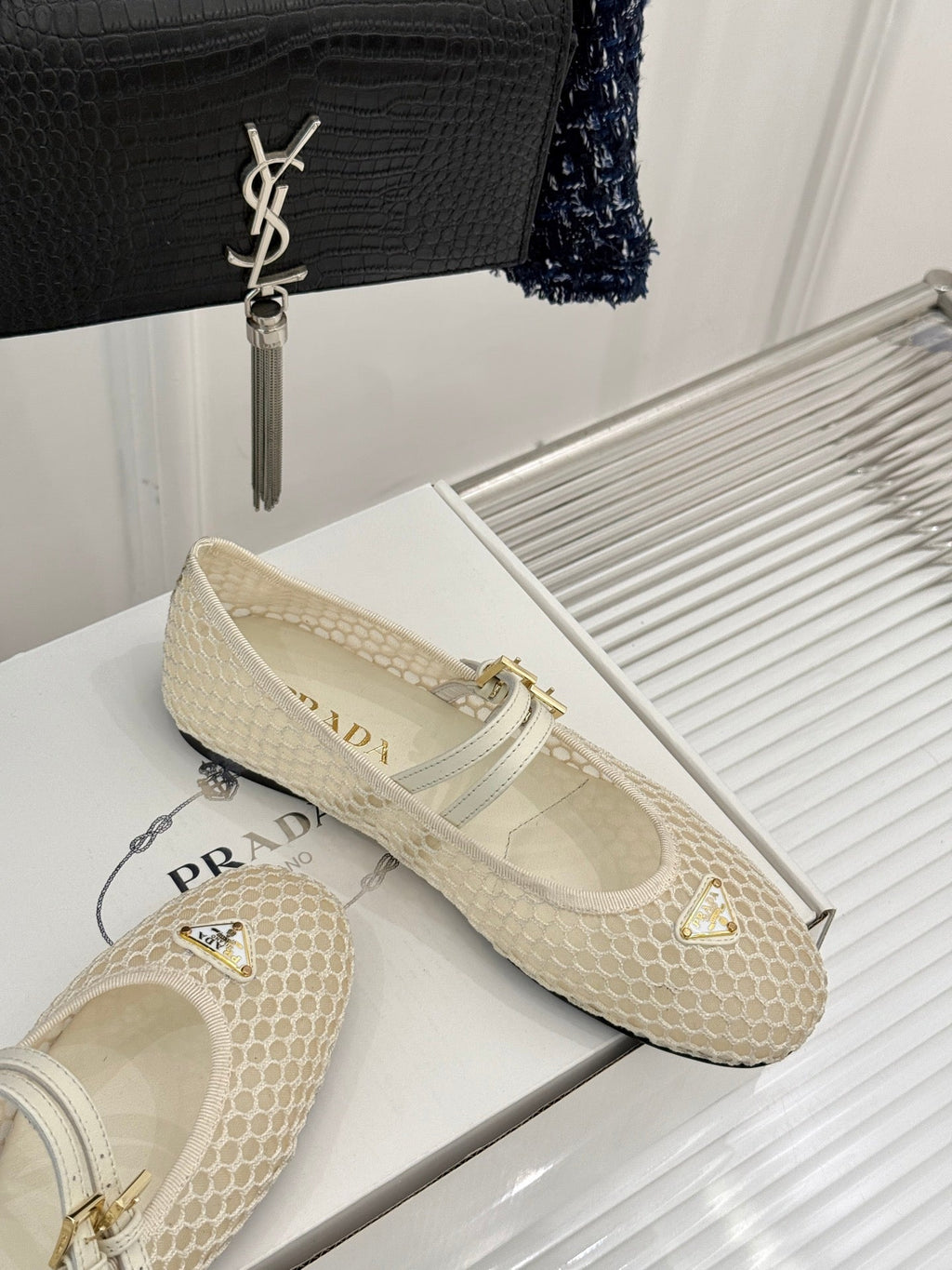 Prada Classic Mesh Mary Jane Flats