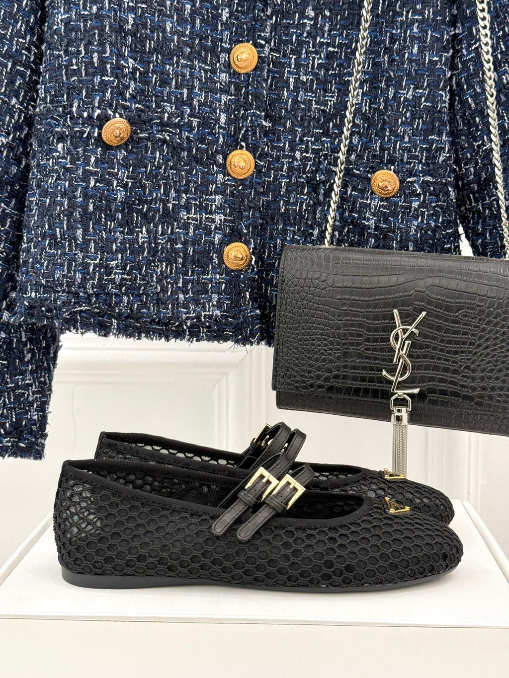 Prada Classic Mesh Mary Jane Flats