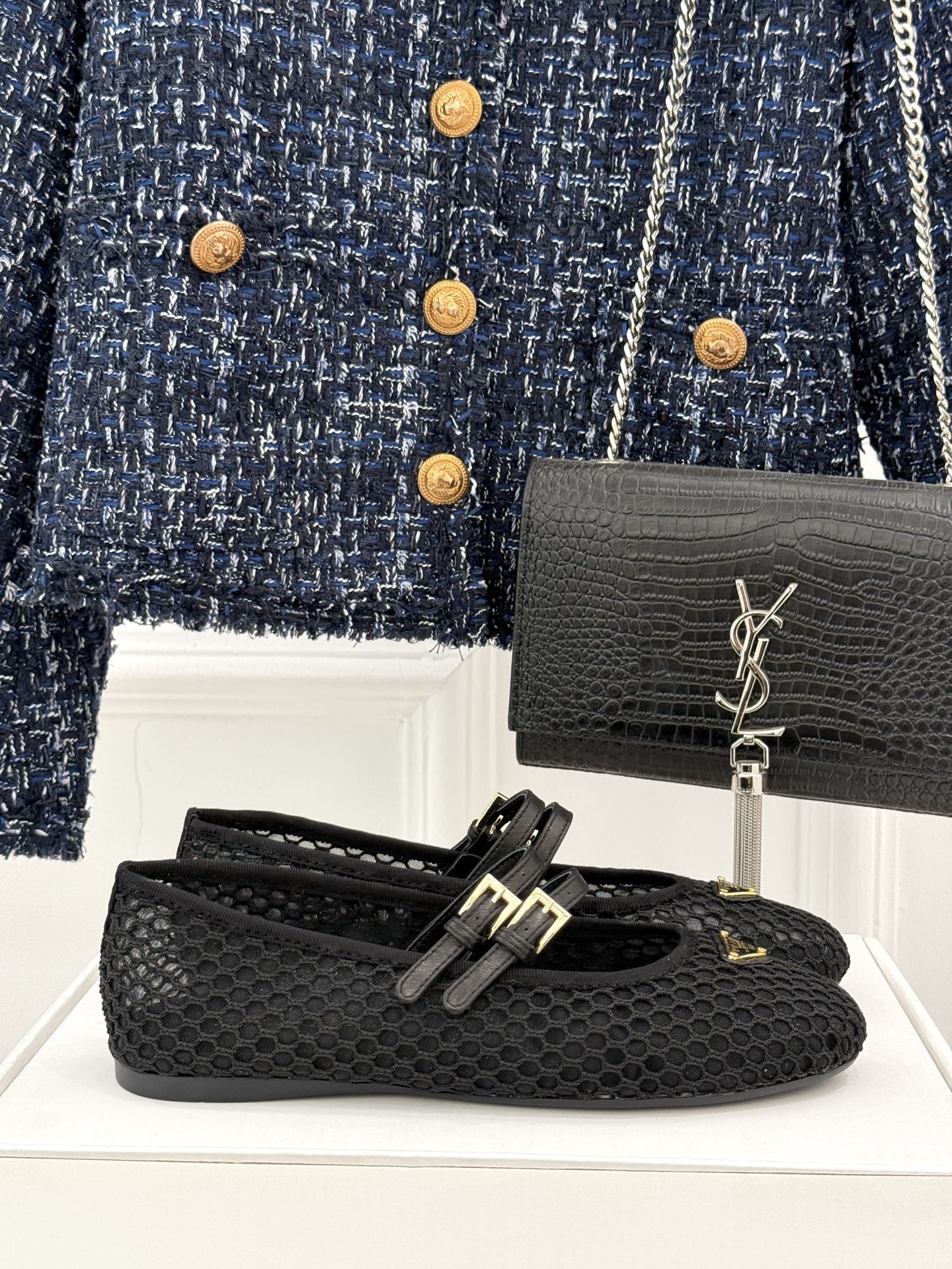 Prada Classic Mesh Mary Jane Flats