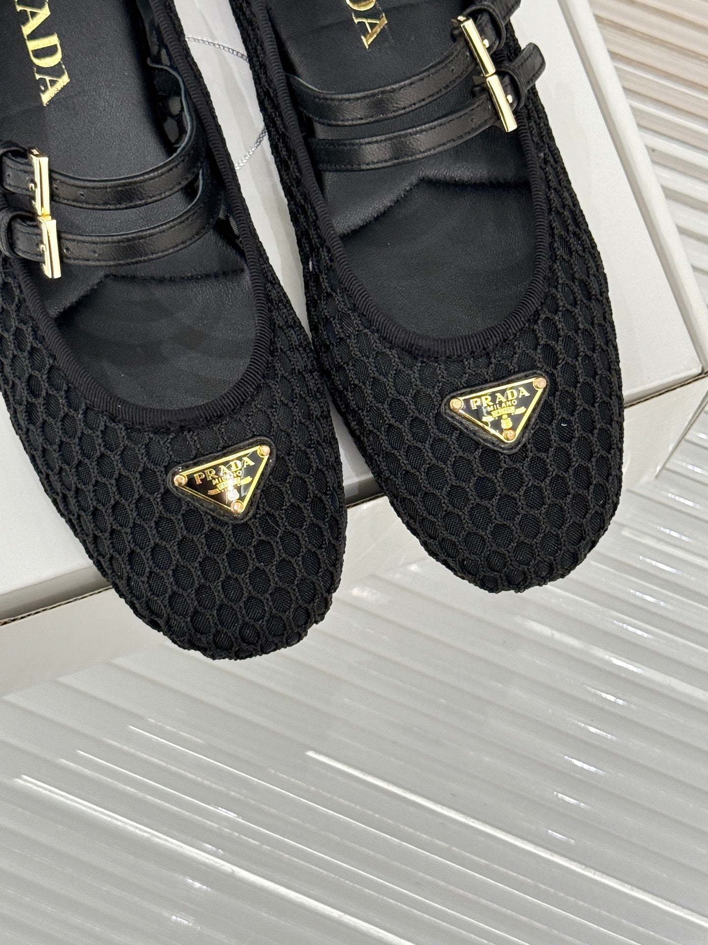 Prada Classic Mesh Mary Jane Flats