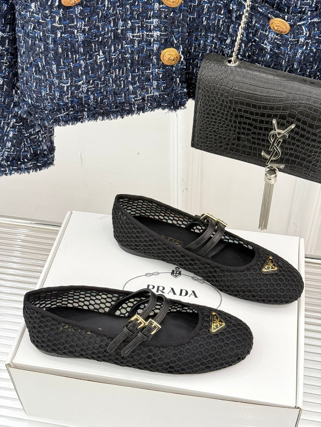 Prada Classic Mesh Mary Jane Flats