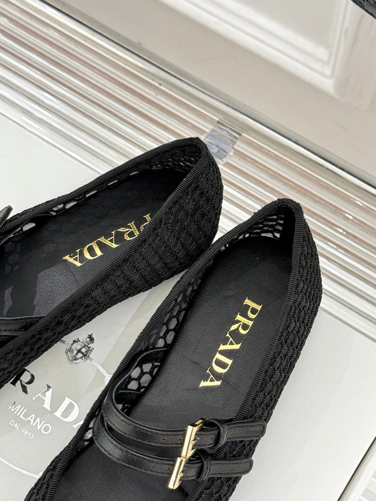 Prada Classic Mesh Mary Jane Flats