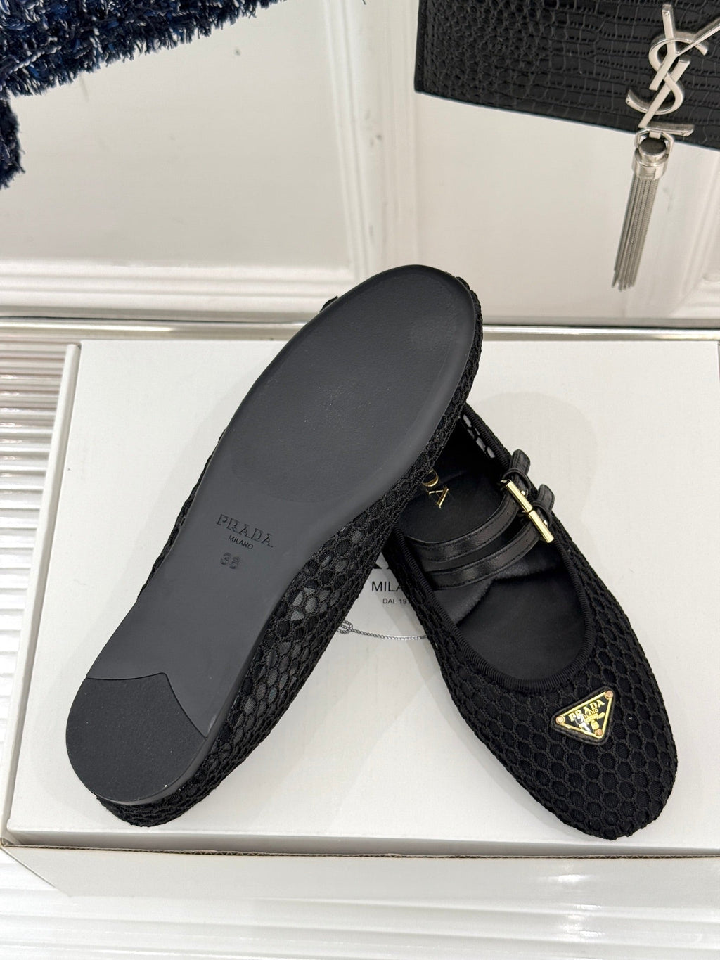 Prada Classic Mesh Mary Jane Flats