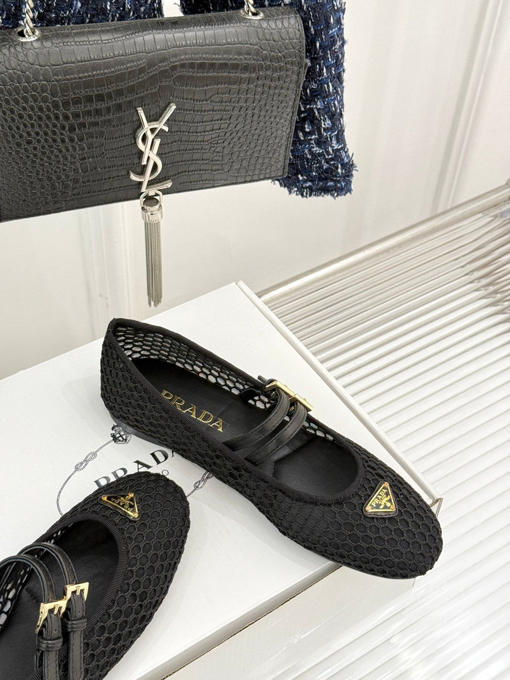 Prada Classic Mesh Mary Jane Flats