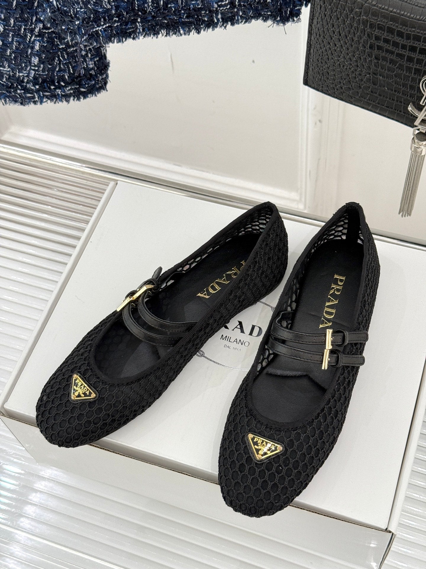 Prada Classic Mesh Mary Jane Flats