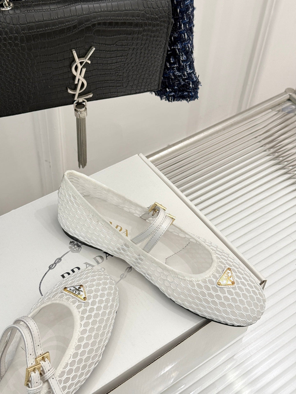 Prada Classic Mesh Mary Jane Flats