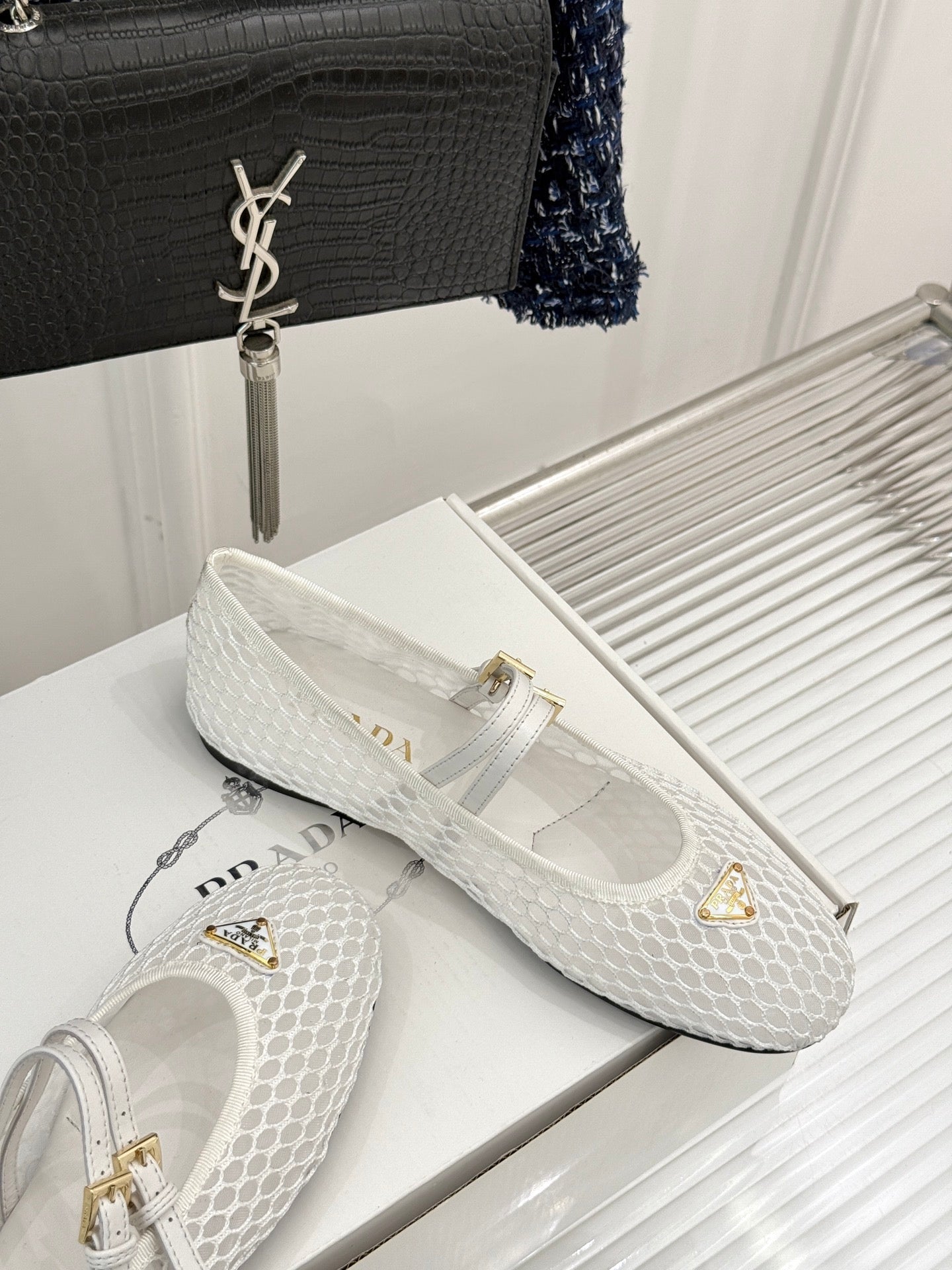 Prada Classic Mesh Mary Jane Flats