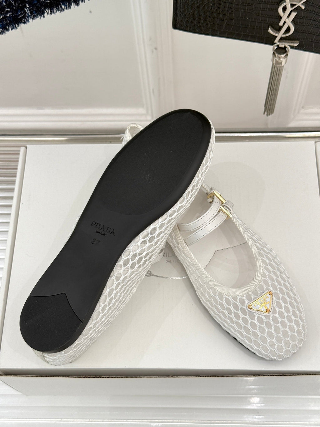 Prada Classic Mesh Mary Jane Flats
