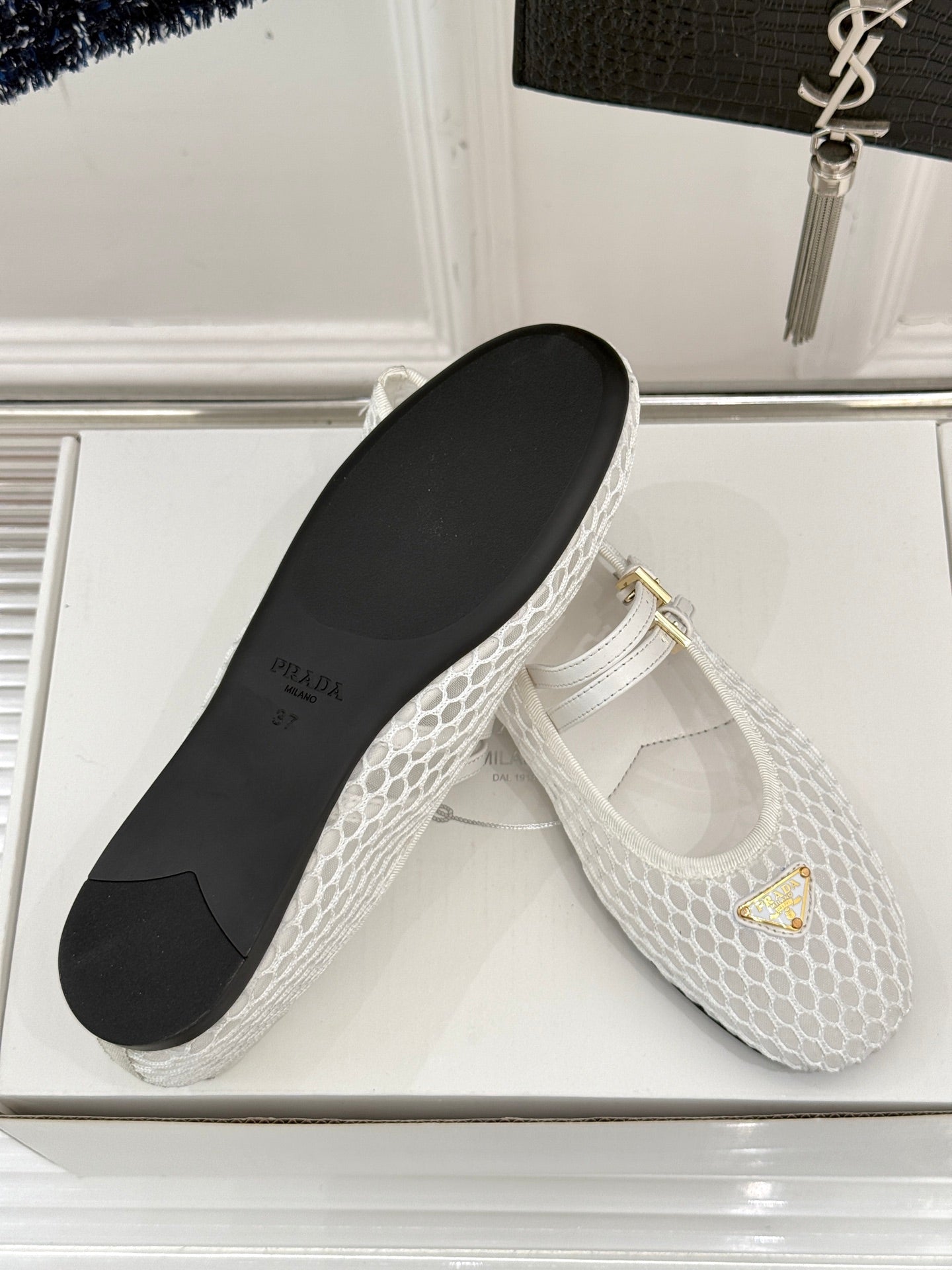 Prada Classic Mesh Mary Jane Flats